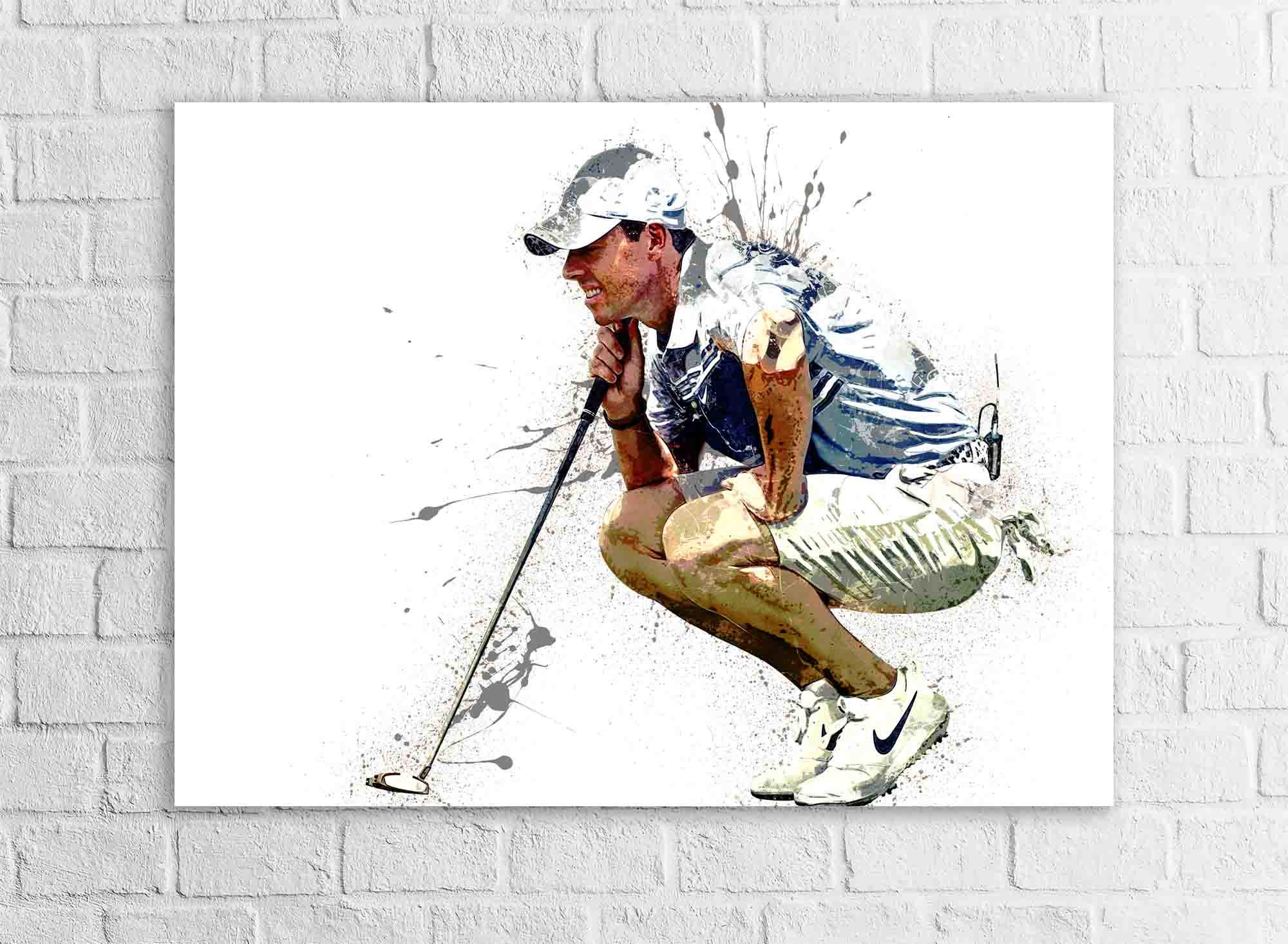 Rory McIlroy Poster, PGA, Gallery Canvas Wrap or Museum-Quality Poster, Wall Decor, Man Cave, Kids room, Office