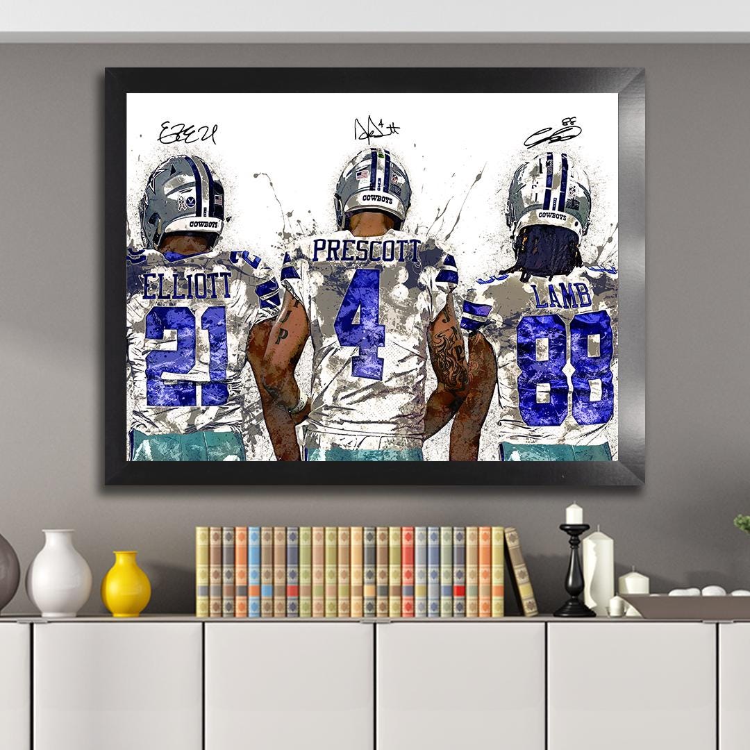 Dak Prescott, CeeDee Lamb, Ezekiel Elliott, Dallas Cowboys Gallery Canvas Wrap, Museum-Quality Poster, Wall Art, Man Cave, Kids room, Office