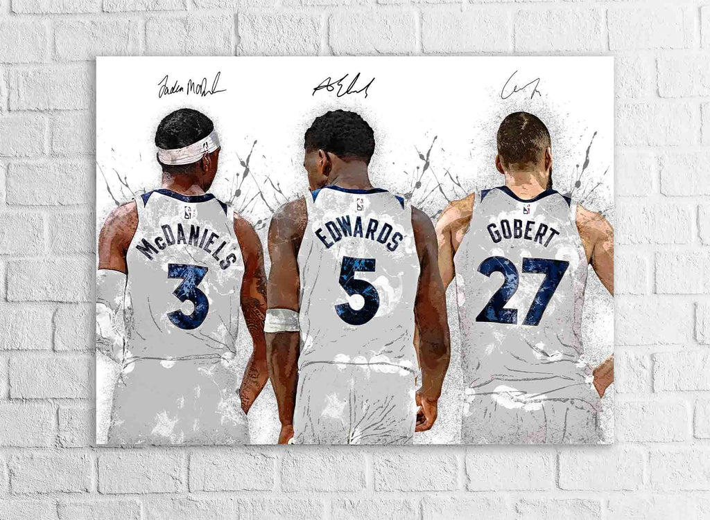 Anthony Edwards, Jaden McDaniels, Rudy Gobert, Minnesota Timberwolves, Gallery Canvas Wrap, Premium Poster, Fine Art, Man Cave, Kids room