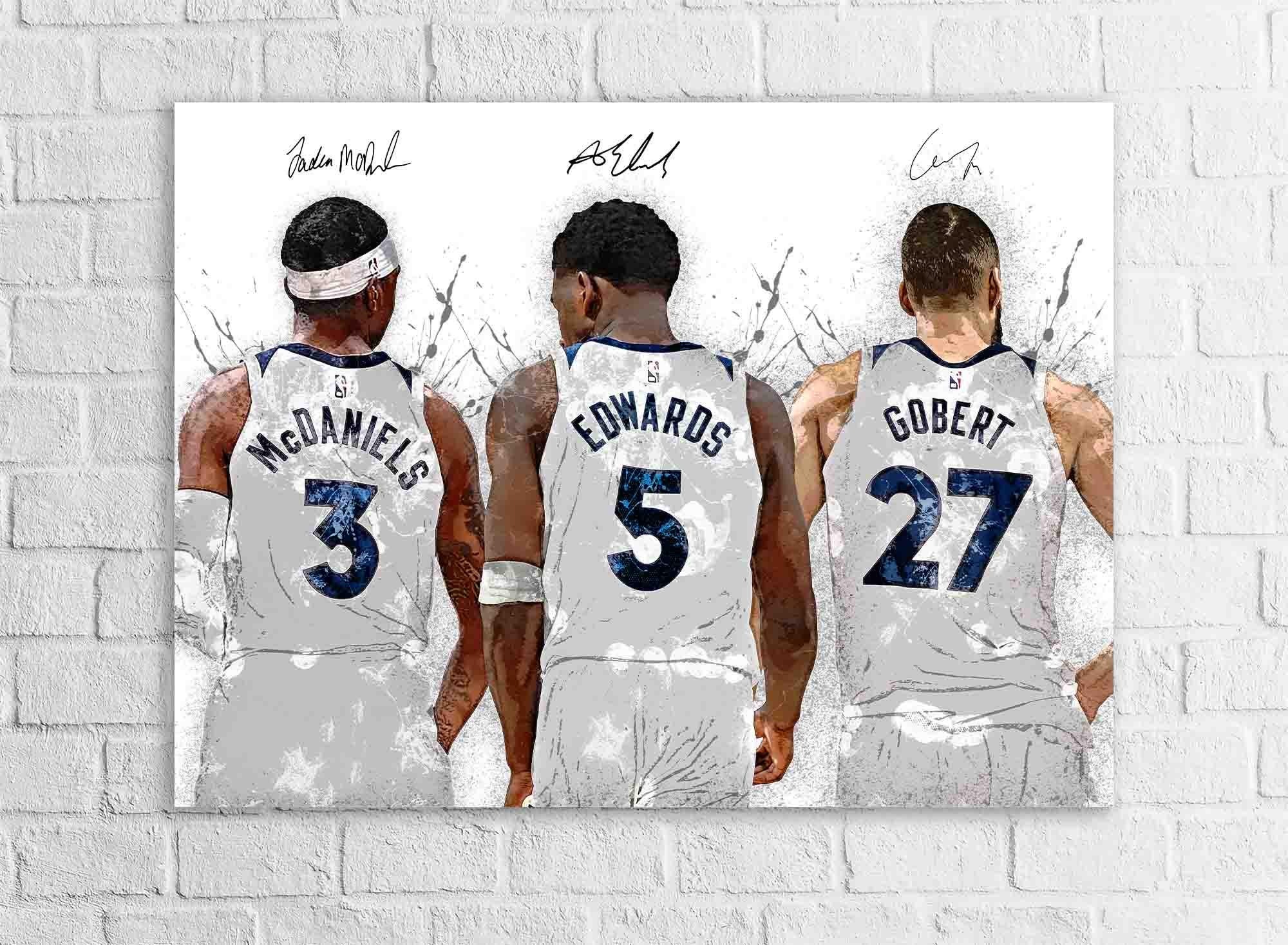 Anthony Edwards, Jaden McDaniels, Rudy Gobert, Minnesota Timberwolves, Gallery Canvas Wrap, Premium Poster, Fine Art, Man Cave, Kids room