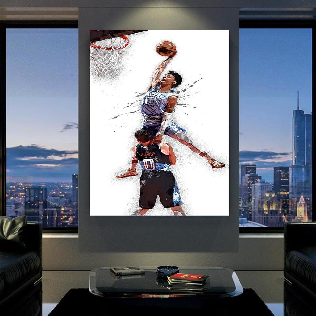 Ja Morant Dunk Poster, Memphis Grizzlies, Gallery Canvas Wrap or Museum-Quality Poster, Man Cave, Kids room, Dorm Room
