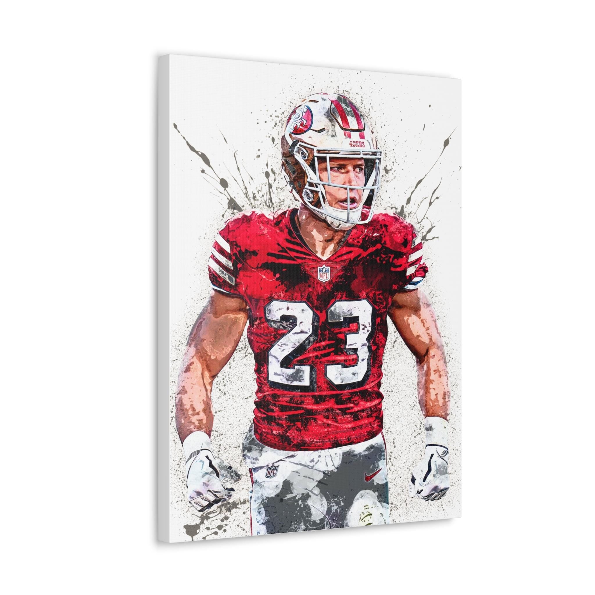 Christian McCaffrey Poster, San Francisco 49ers, Gallery Canvas Wrap or Premium Poster, Fine Art Quality, Man Cave, Kids room