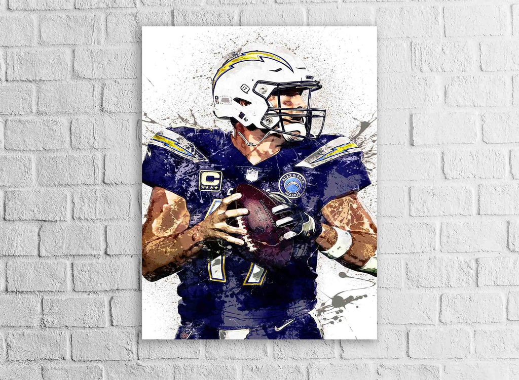 Philip Rivers Poster, Los Angeles Chargers, Gallery Canvas Wrap or Museum-Quality Poster, Fine Art, Man Cave, Kids room