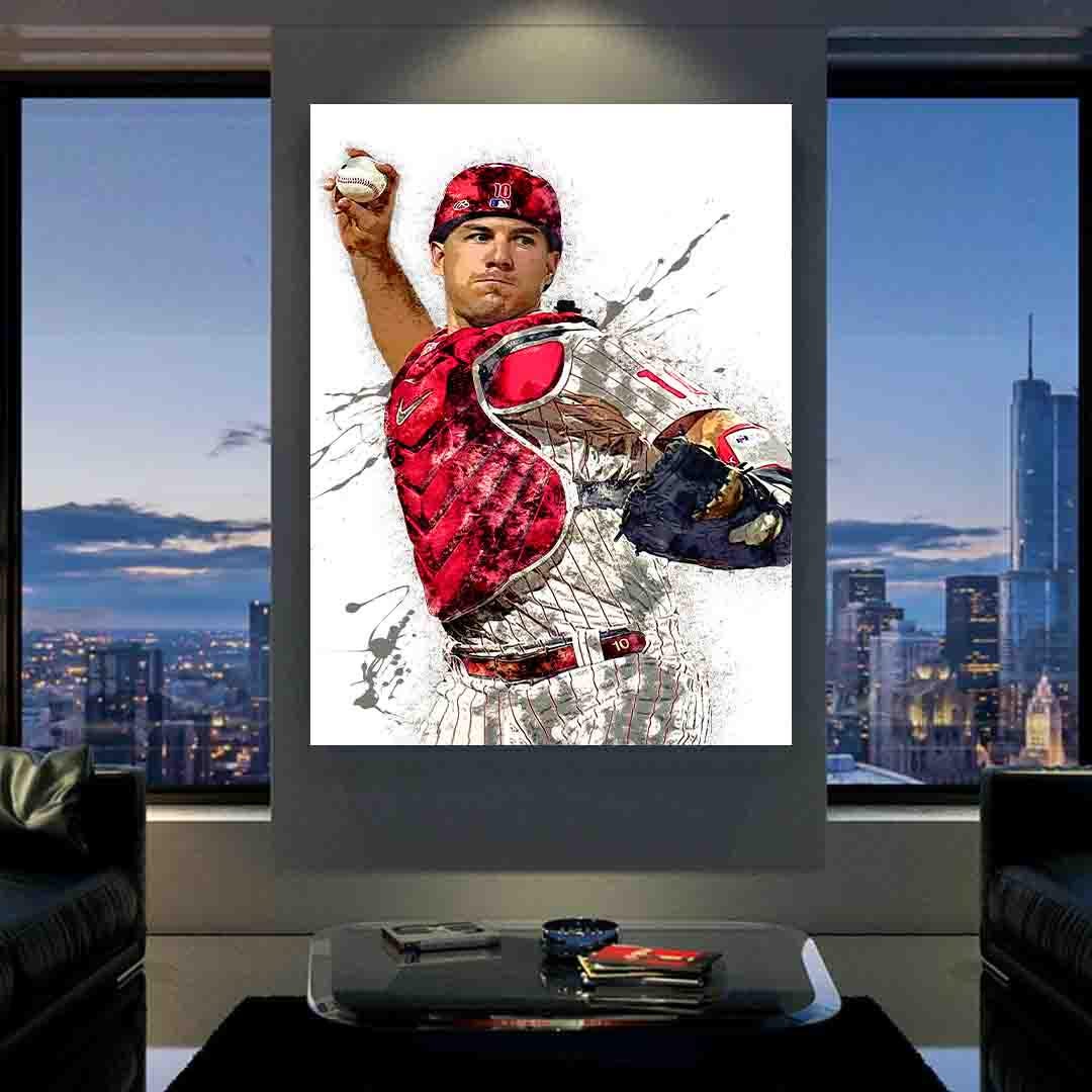 JT Realmuto Poster, Philadelphia Phillies, Gallery Canvas Wrap or Museum-Quality Poster Print, Fine Art, Man Cave, Office or Kids Room