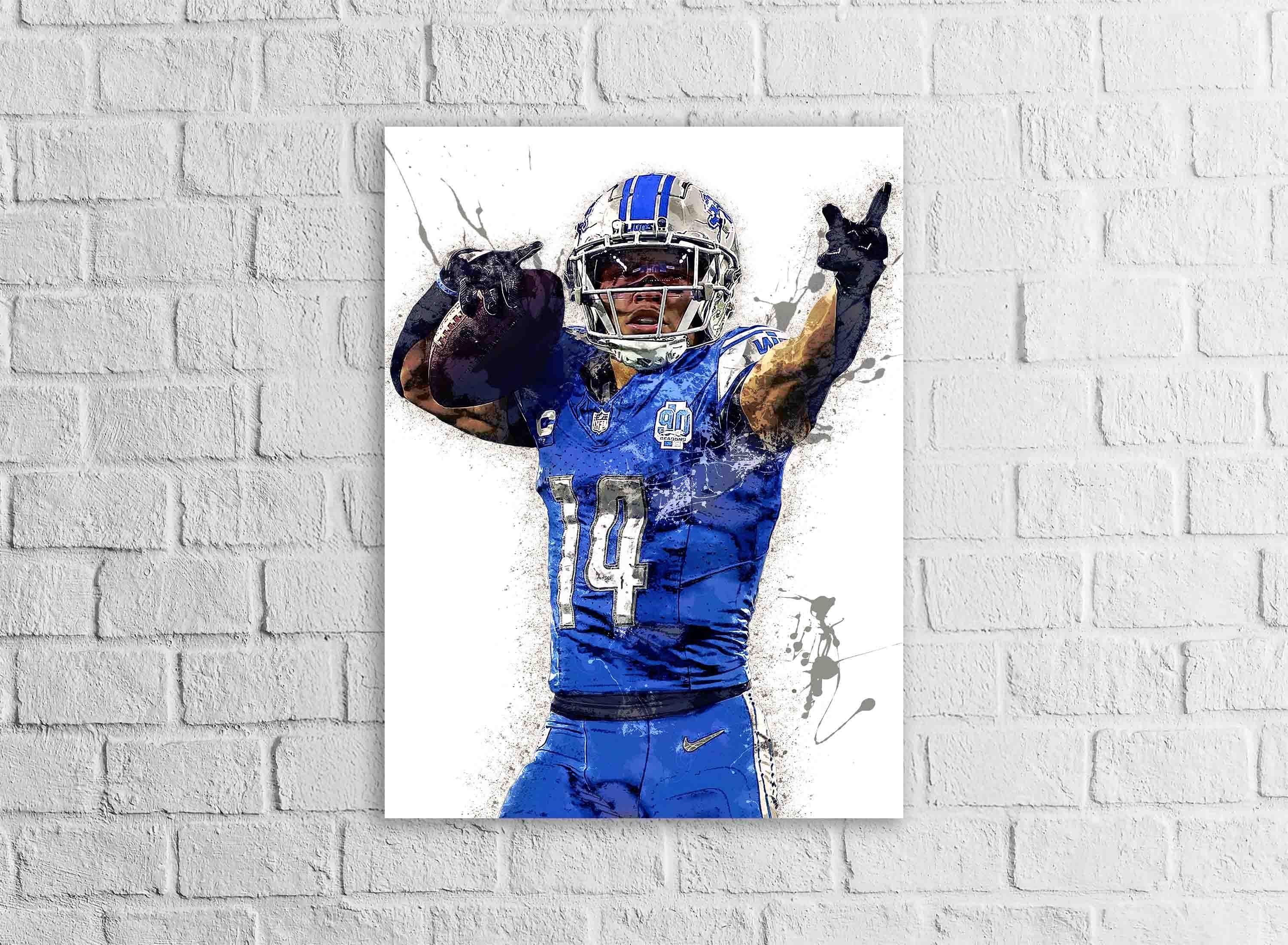 Amon Ra St Brown, Detroit Lions, Gallery Canvas Wrap or Museum-Quality Poster, Fine Art, Wall Decor for Man Cave, Kids room, Dorm Room