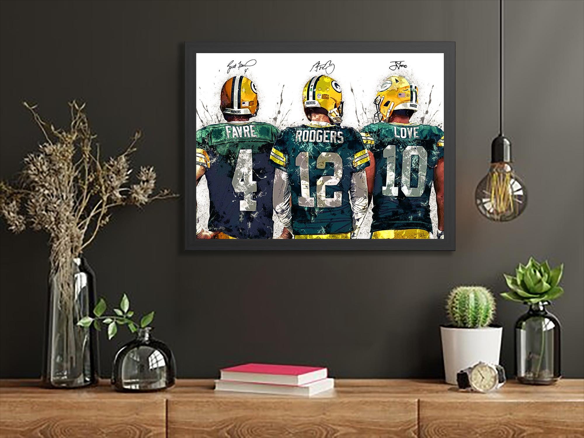 Jordan Love, Aaron Rodgers, Brett Favre, Green bay Packers, Canvas Wrap or Museum-Quality Poster, Fine Art, Man Cave, Kids room, Dorm Room