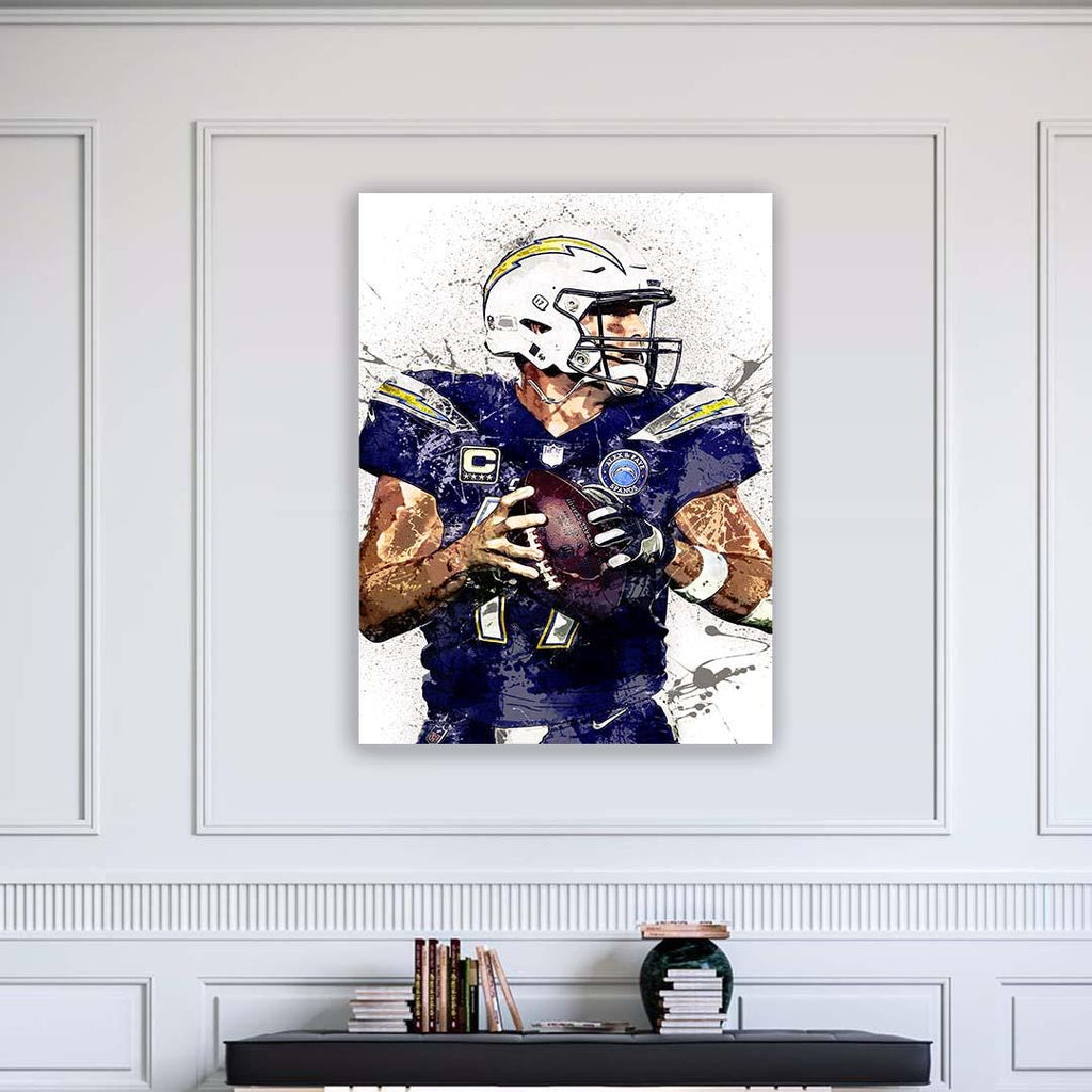 Philip Rivers Poster, Los Angeles Chargers, Gallery Canvas Wrap or Museum-Quality Poster, Fine Art, Man Cave, Kids room