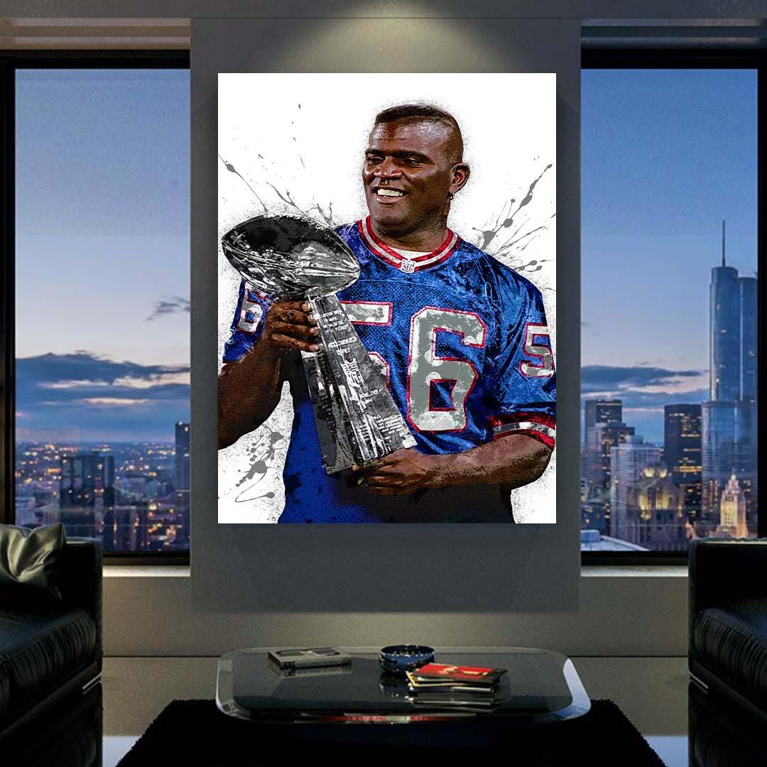 Lawrence Taylor Poster, New York Giants, Gallery Canvas Wrap or Museum-Quality Poster, Fine Art, Wall Decor for Man Cave, Kids room