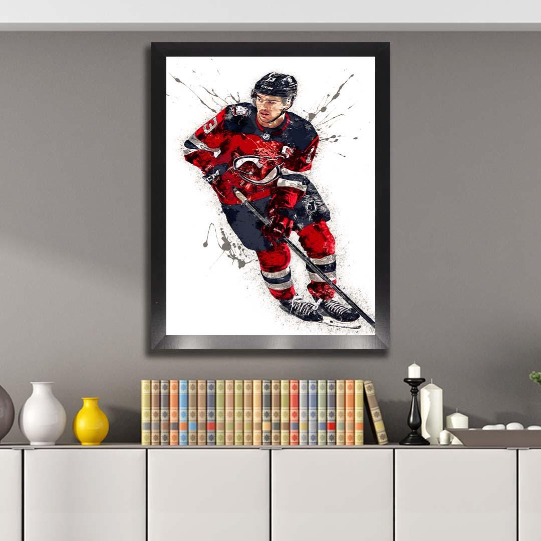 Nico Hischier Poster, New Jersey Devils, Gallery Canvas Wrap or Museum-Quality Poster Print, Wall Decor for Man Cave, Office or Kids Room