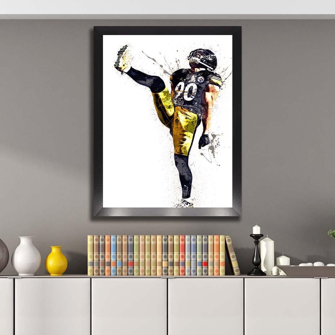 TJ Watt, Pittsburgh Steelers, Gallery Canvas Wrap or Museum-Quality Poster, Fine Art, Wall Decor for Man Cave, Kids room, Dorm