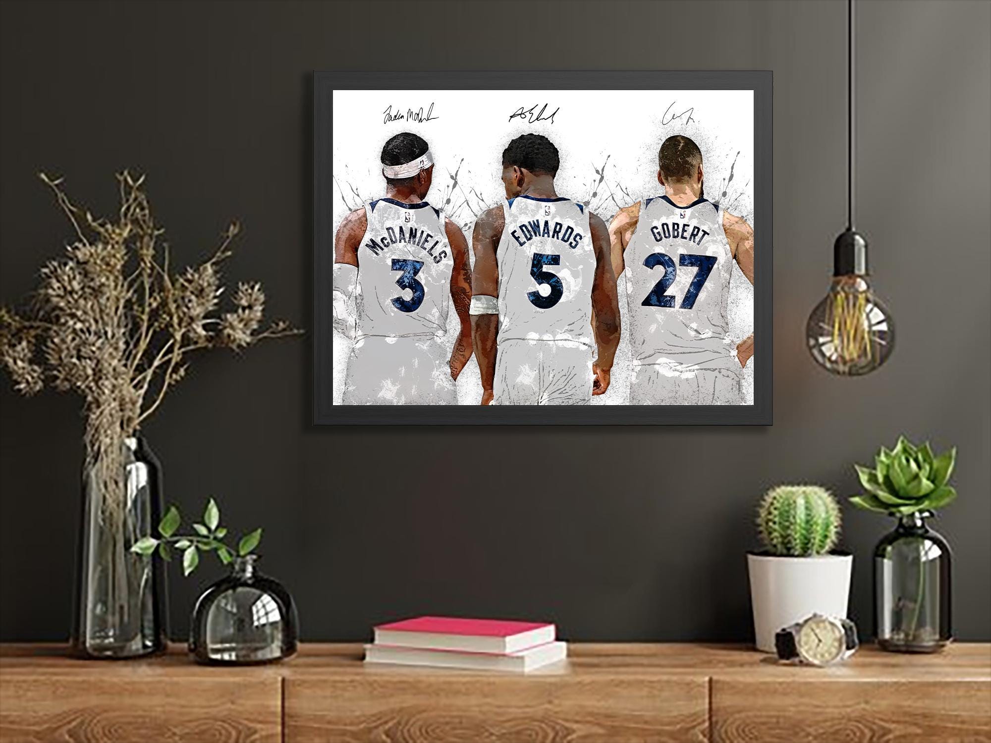 Anthony Edwards, Jaden McDaniels, Rudy Gobert, Minnesota Timberwolves, Gallery Canvas Wrap, Premium Poster, Fine Art, Man Cave, Kids room