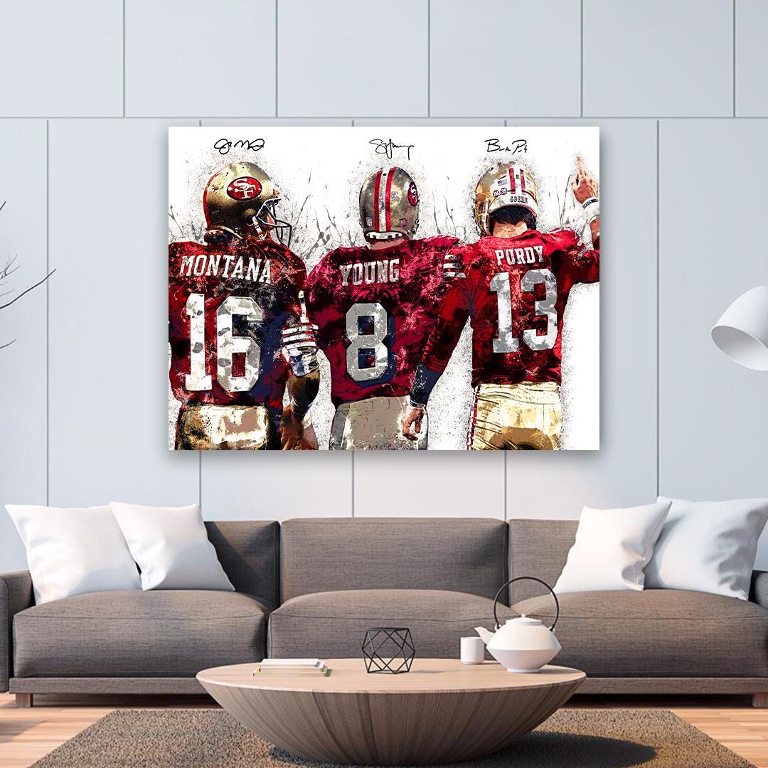 Joe Montana, Steve Young, Brock Purdy, San Francisco 49ers, Gallery Canvas Wrap or Premium Poster, Fine Art, Man Cave, Kids room