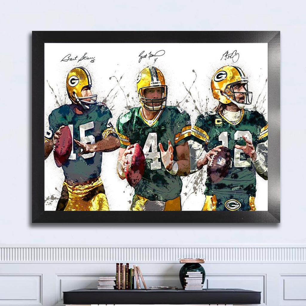 Aaron Rodgers, Brett Favre, Bart Starr Green bay Packers, Gallery Canvas Wrap or Museum-Quality Poster, Man Cave, Kids room