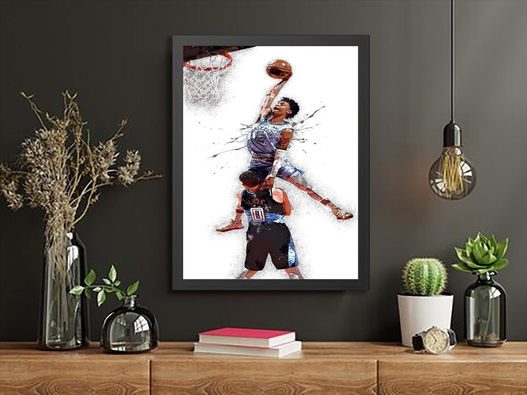Ja Morant Dunk Poster, Memphis Grizzlies, Gallery Canvas Wrap or Museum-Quality Poster, Man Cave, Kids room, Dorm Room