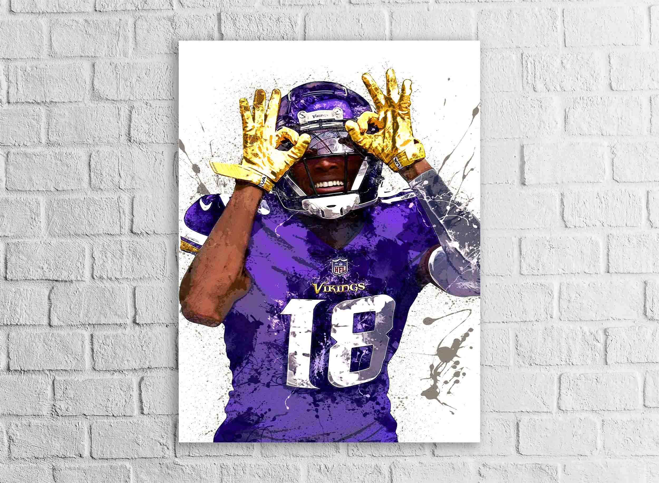Justin Jefferson Poster, "Iconic Griddy", Minnesota Vikings, Canvas Wrap or Museum-Quality Poster, Fine Art, Wall Decor, Man Cave, Kids room