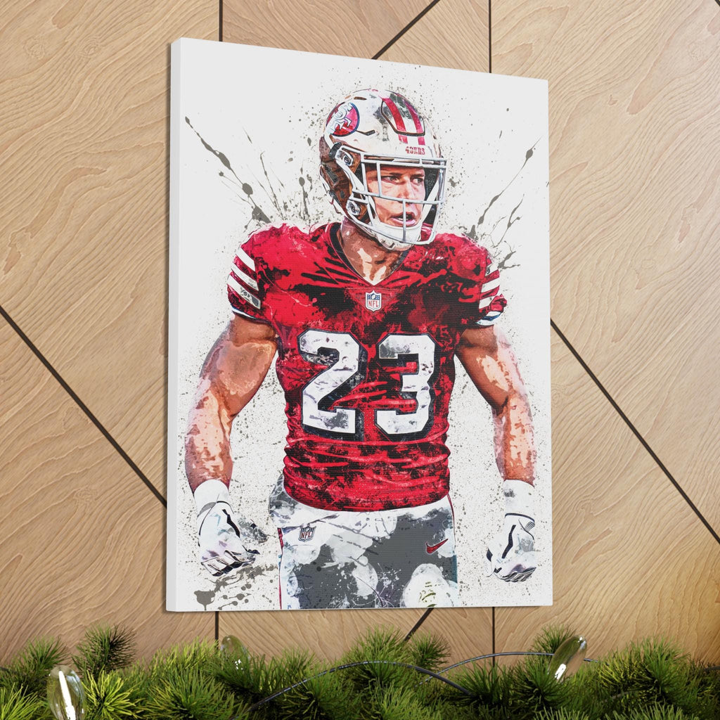 Christian McCaffrey Poster, San Francisco 49ers, Gallery Canvas Wrap or Premium Poster, Fine Art Quality, Man Cave, Kids room