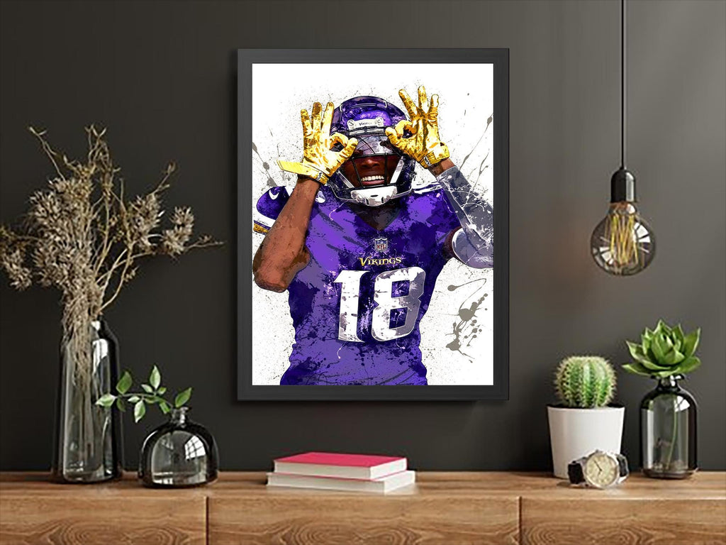 Justin Jefferson Poster, "Iconic Griddy", Minnesota Vikings, Canvas Wrap or Museum-Quality Poster, Fine Art, Wall Decor, Man Cave, Kids room