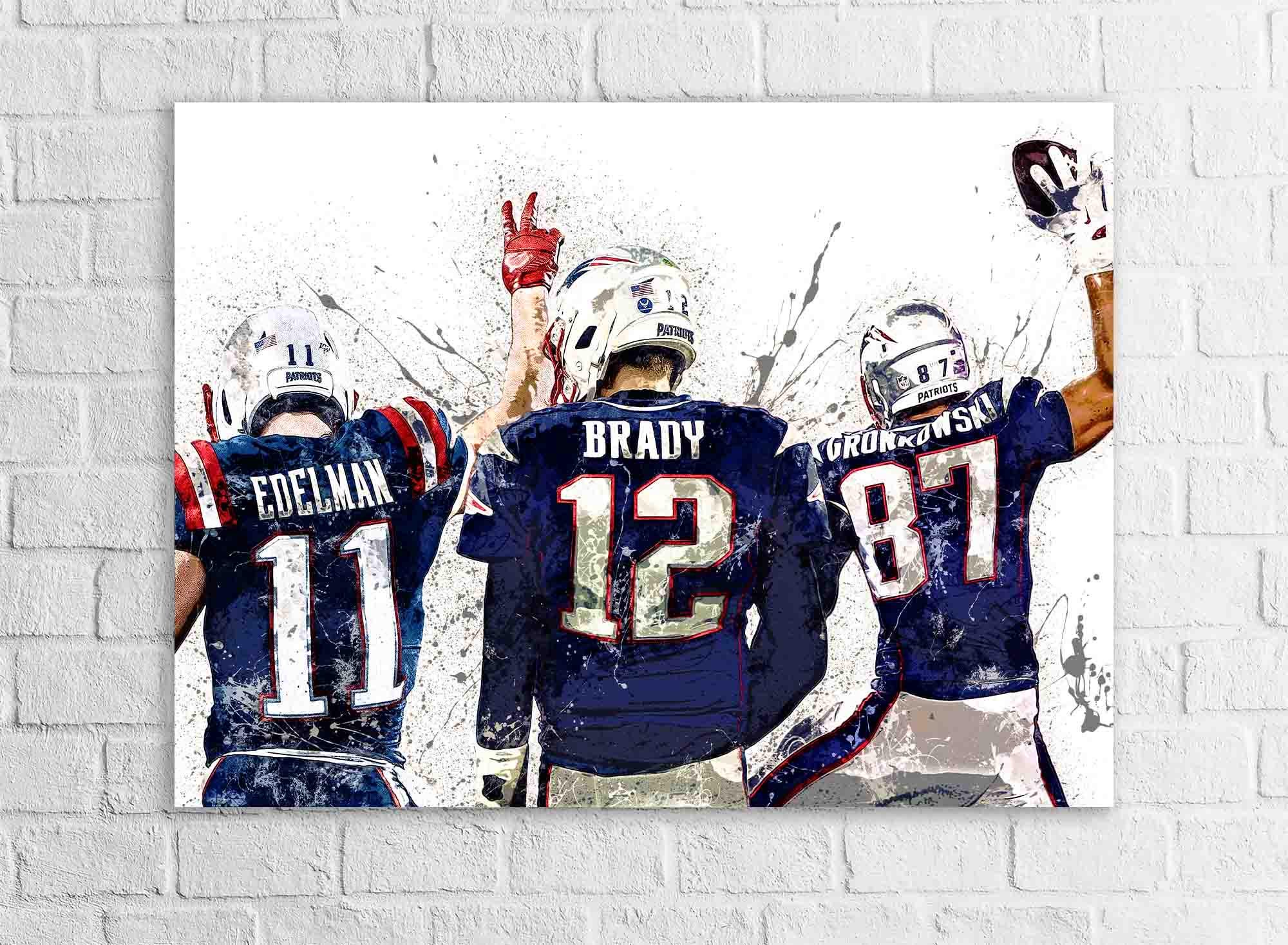 Tom Brady, Rob Gronkowski, Julian Edelman, New England Patriots, Gallery Canvas Wrap, Museum-Quality Poster, Man Cave, Kids room, Dorm Room
