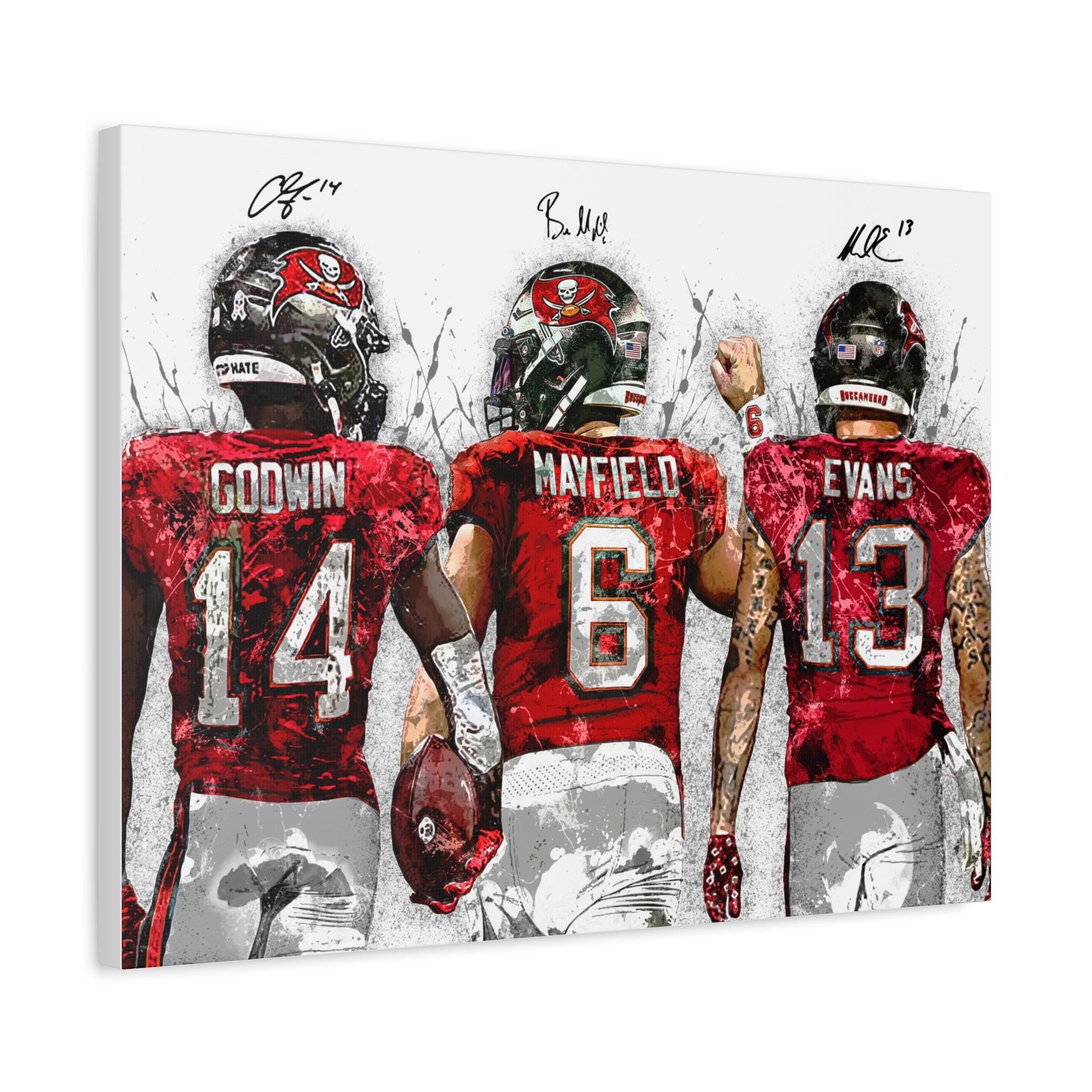 Baker Mayfield, Mike Evans, Chris Godwin Poster, Tampa Bay Buccaneers, Gallery Canvas Wrap, Wall Decor, Man Cave, Kids room, Office