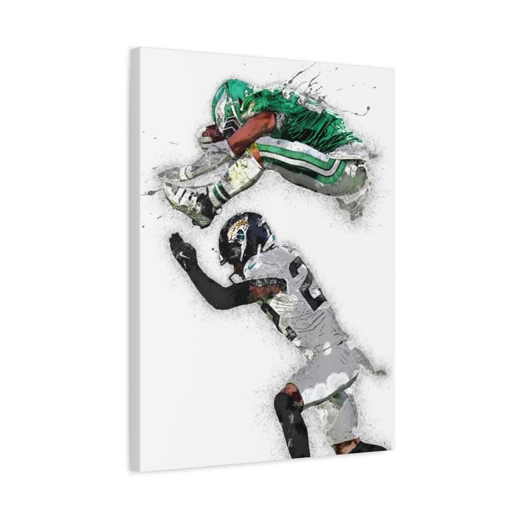 Saquon Barkley Poster, Reverse Hurdle, Philadelphia Eagles, Gallery Canvas Wrap or Premium Poster, Fine Art, Man Cave, Kids room