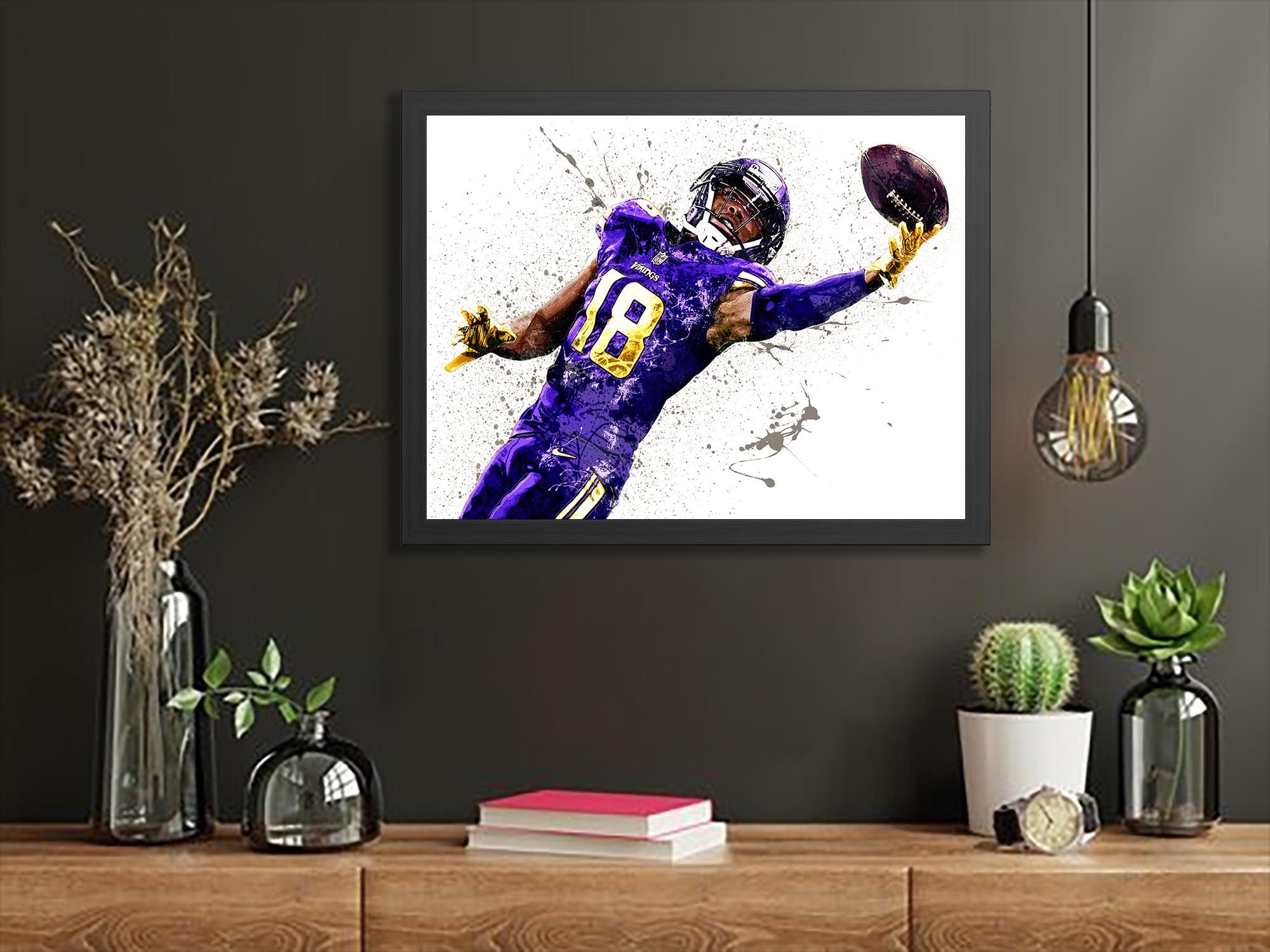 Justin Jefferson, "The Catch", Minnesota Vikings, Canvas Wrap or Museum-Quality Poster, Fine Art, Wall Decor, Man Cave, Kids room