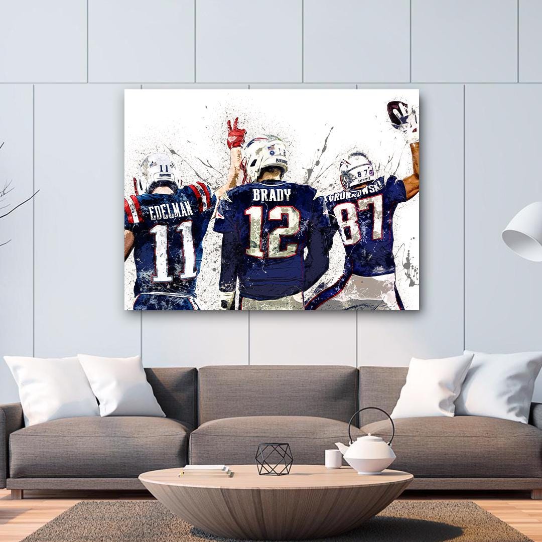 Tom Brady, Rob Gronkowski, Julian Edelman, New England Patriots, Gallery Canvas Wrap, Museum-Quality Poster, Man Cave, Kids room, Dorm Room