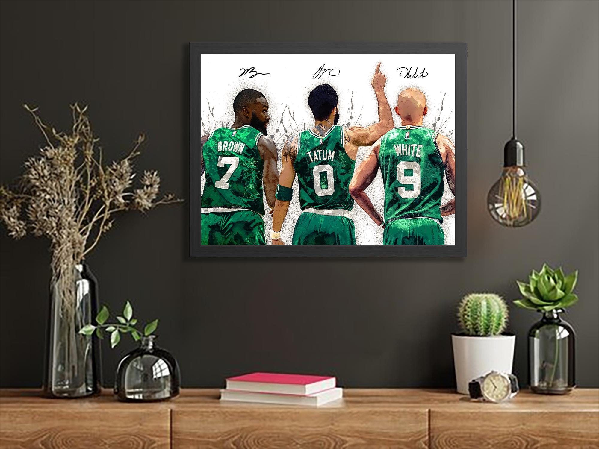 Jayson Tatum, Derrick White, Jaylen Brown, Boston Celtics, Canvas Wrap or Museum-Quality Poster, Fine Art, Man Cave, Office or Dorm Room