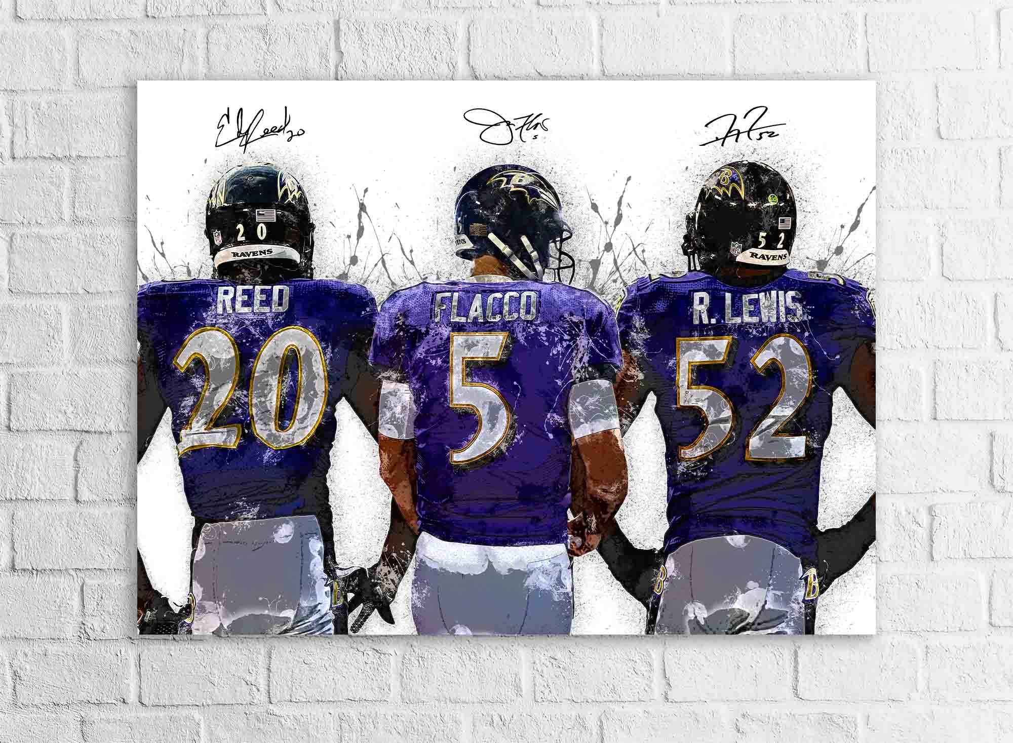 Baltimore Ravens Legends Poster: Ed Reed, Ray Lewis, Joe Flacco - Man Cave Wall Art