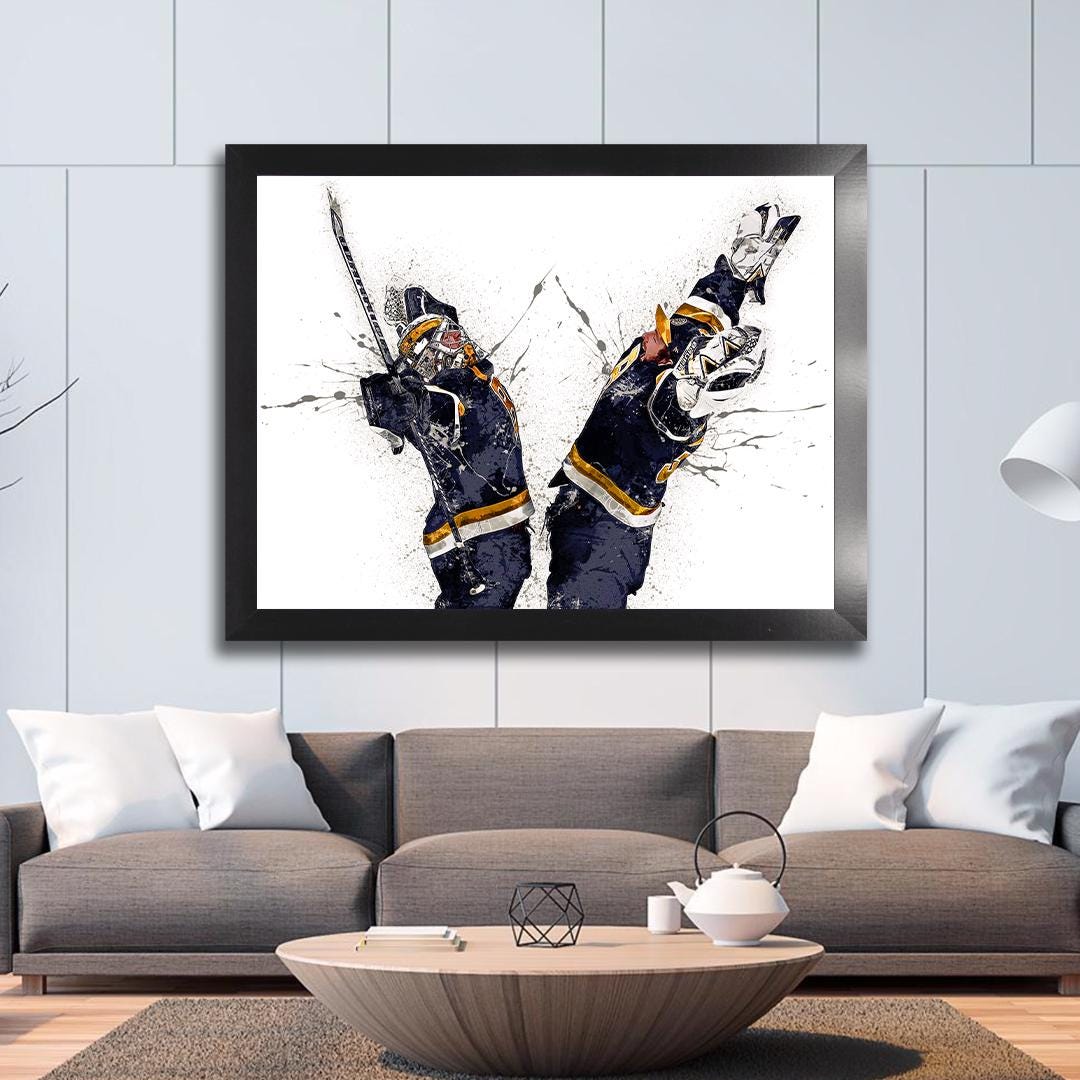 Jeremy Swayman, Linus Ullmark, Celebration, Boston Bruins, Gallery Canvas Wrap or Museum-Quality Poster, Man Cave, Kids room, Office