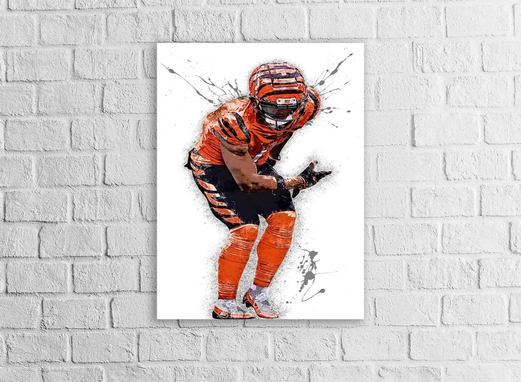 Ja'Marr Chase Poster, Celebrate, Cincinnati Bengals, Canvas Wrap or Museum-Quality Poster, Fine Art, Man Cave, Kids room, Office