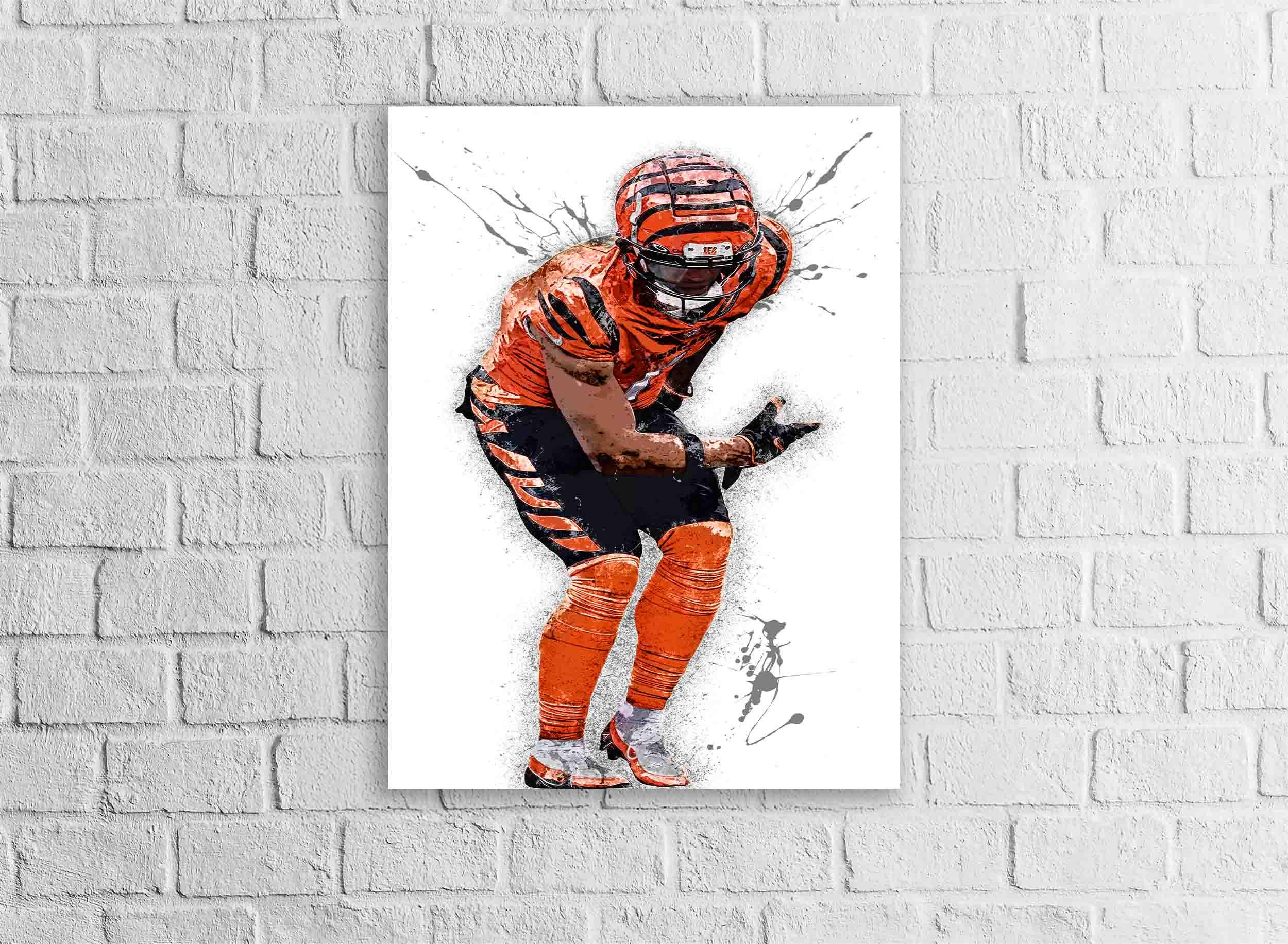Ja'Marr Chase Poster, Celebrate, Cincinnati Bengals, Canvas Wrap or Museum-Quality Poster, Fine Art, Man Cave, Kids room, Office