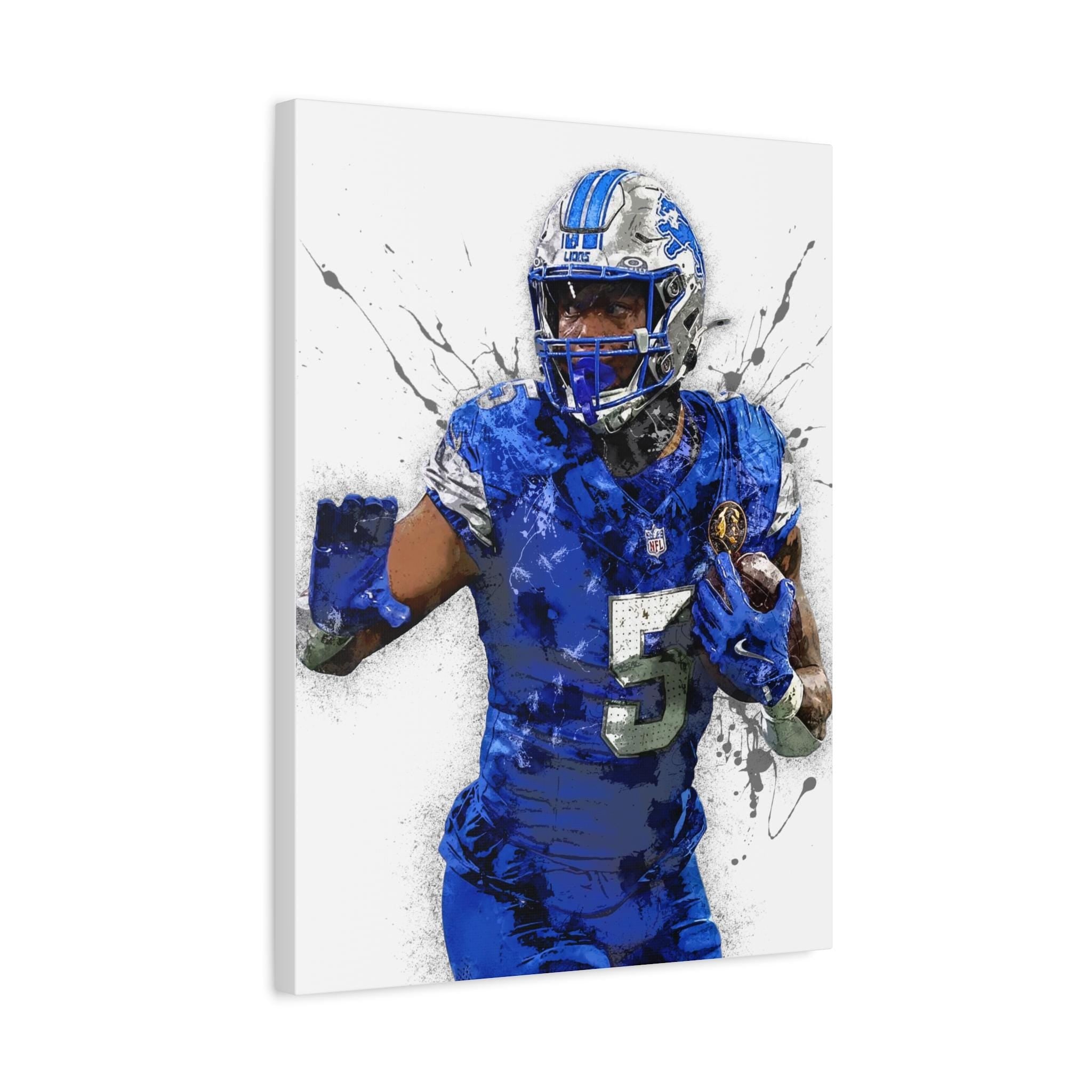 David Montgomery, Detroit Lions, Gallery Canvas Wrap, Museum-Quality Poster, Wall Art, Man Cave, Kids room, Office