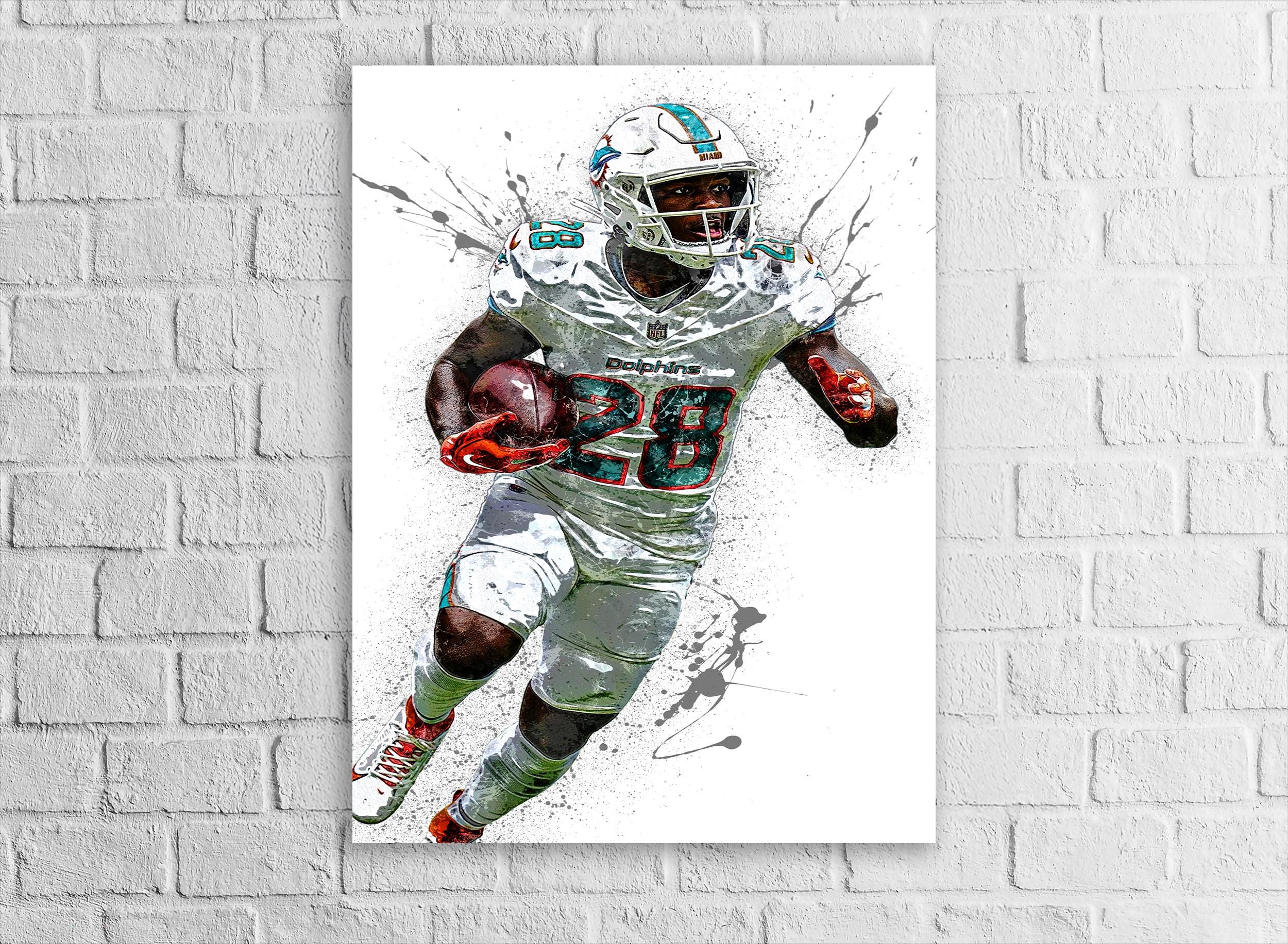 De’Von Achane Miami Dolphins Poster: Fine Art Canvas Wrap