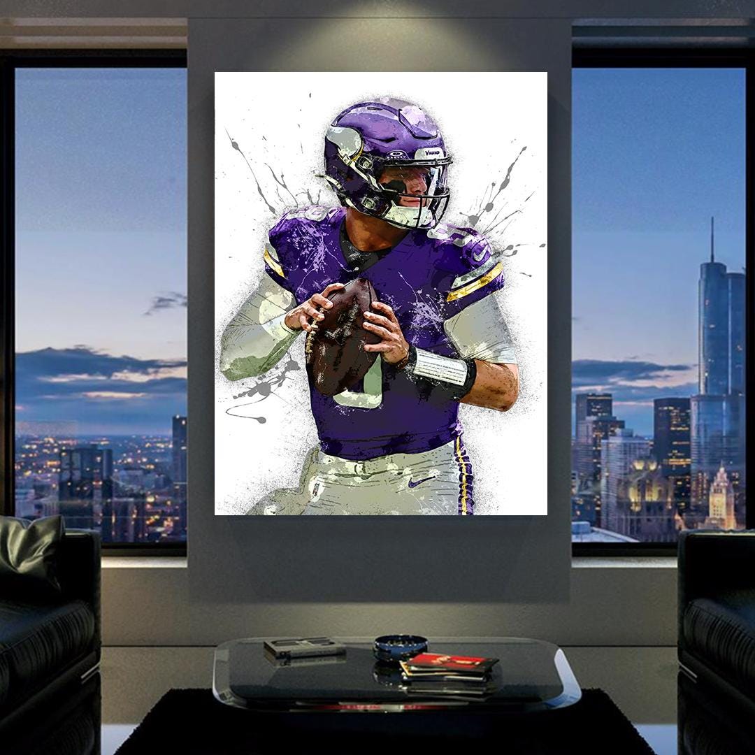 J.J. McCarthy Poster, Minnesota Vikings, Canvas Wrap or Museum-Quality Poster, Fine Art, Wall Decor, Man Cave, Kids room