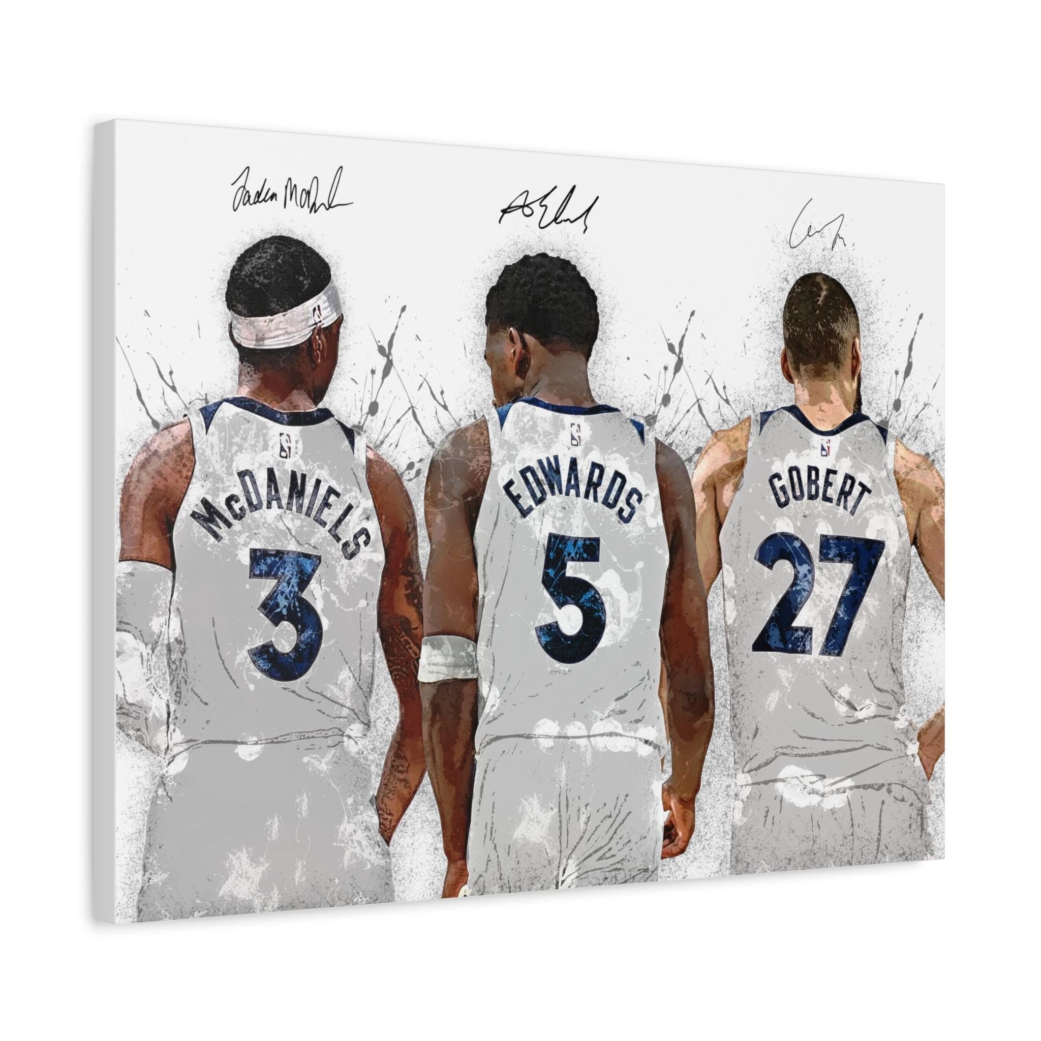 Anthony Edwards, Jaden McDaniels, Rudy Gobert, Minnesota Timberwolves, Gallery Canvas Wrap, Premium Poster, Fine Art, Man Cave, Kids room