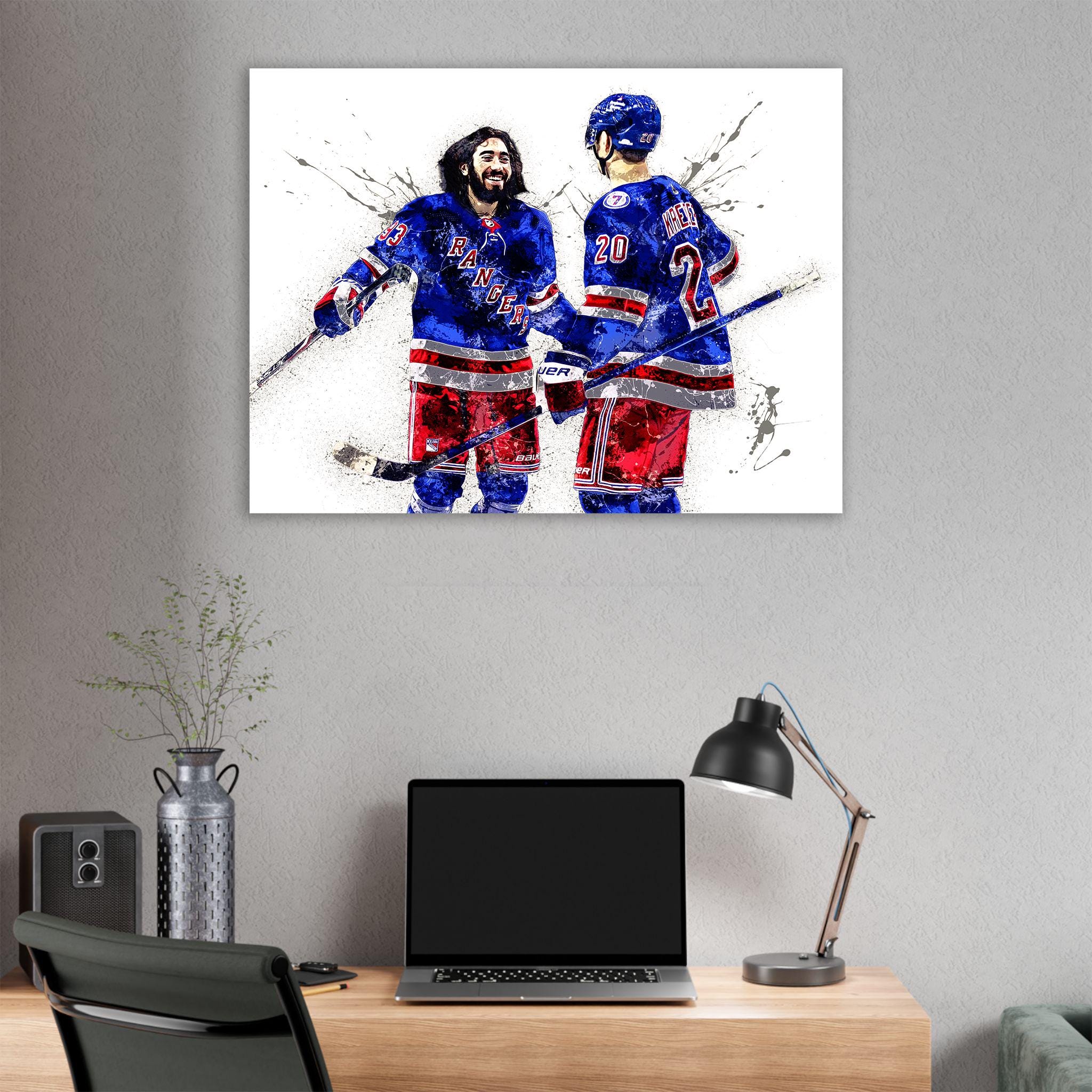 Mika Zibanejad, Chris Kreider Poster, New York Rangers, Gallery Canvas Wrap or Museum-Quality Poster, Man Cave, Kids room, Office