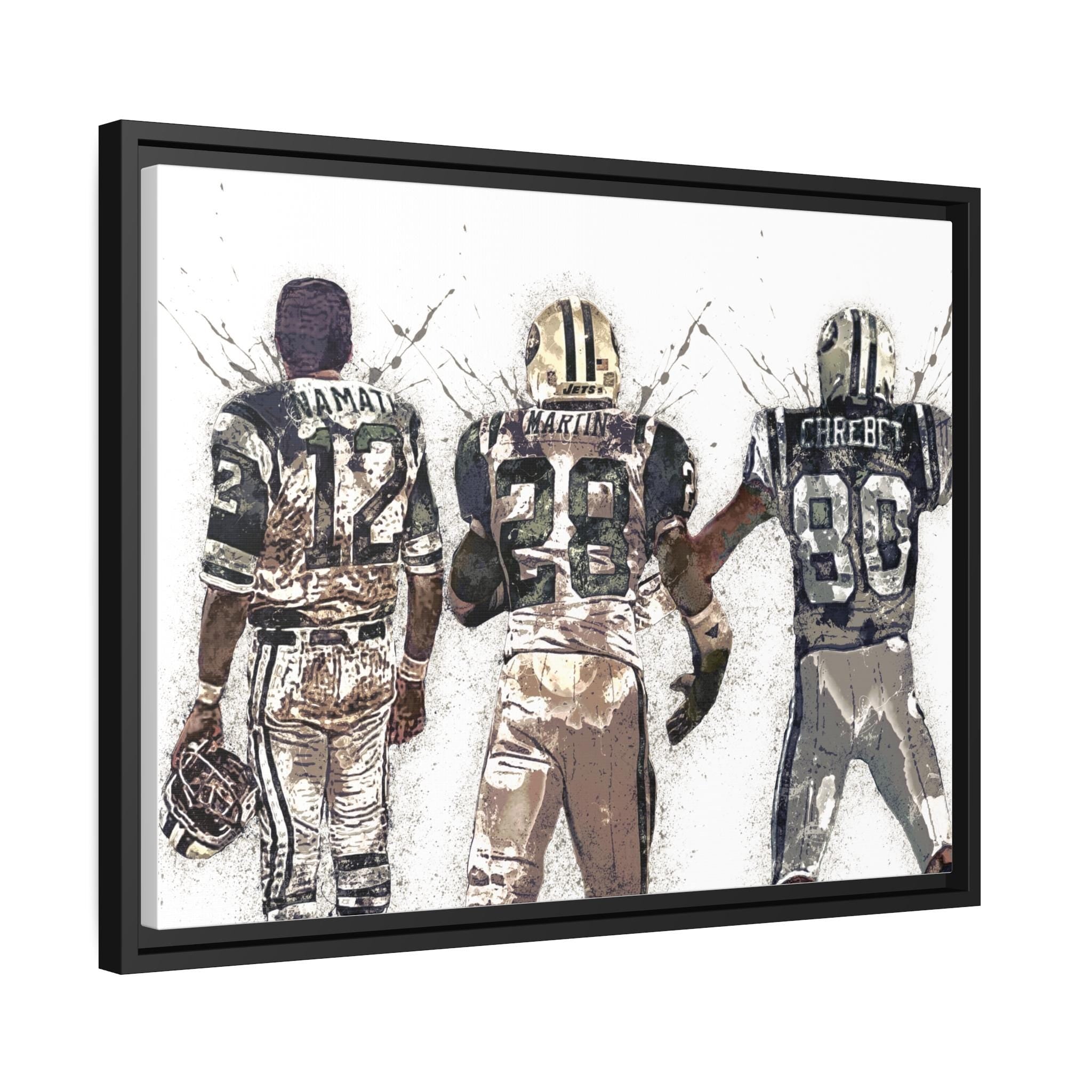 Curtis Martin, Joe Namath, Wayne Chrebet Poster, NY Jets, Gallery Canvas Wrap or Premium Poster, Fine Art, Man Cave, Kids room