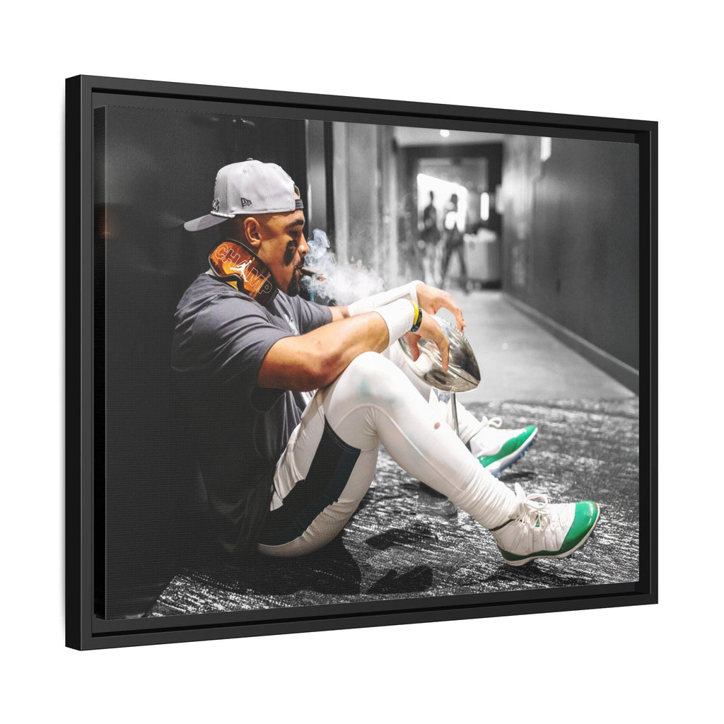 Jalen Hurts, Trophy, Philadelphia Eagles, Canvas Wrap or Museum-Quality Poster, Fine Art, Wall Decor for Man Cave, Kids room