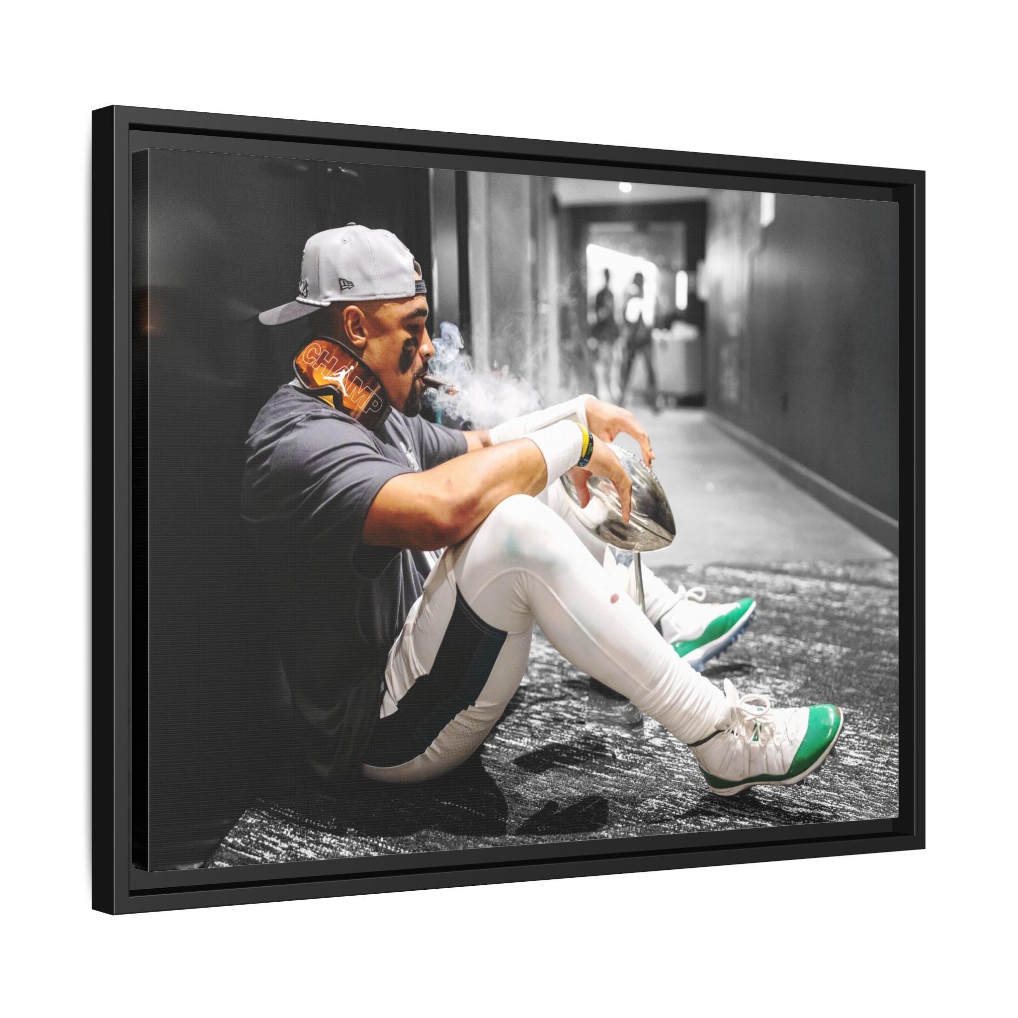 Jalen Hurts, Trophy, Philadelphia Eagles, Canvas Wrap or Museum-Quality Poster, Fine Art, Wall Decor for Man Cave, Kids room