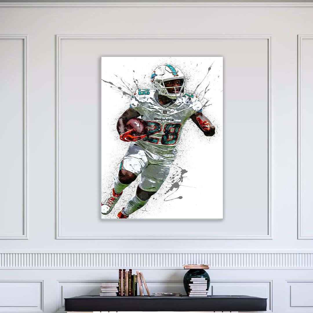 De’Von Achane Miami Dolphins Poster: Fine Art Canvas Wrap