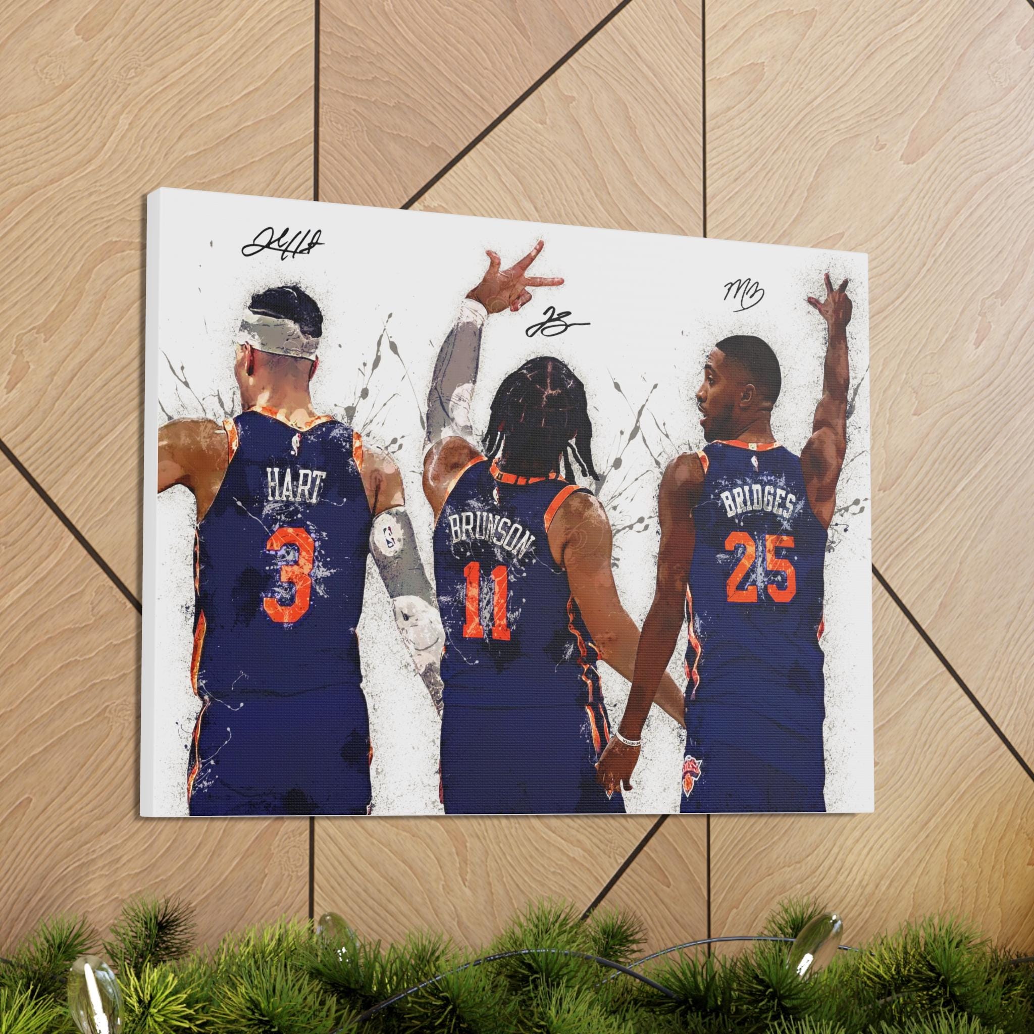Jalen Brunson, Mikal Bridges, Josh Hart, NY Knicks, Canvas Wrap or Museum-Quality Poster Print, Fine Art, Man Cave, Office or Dorm Room