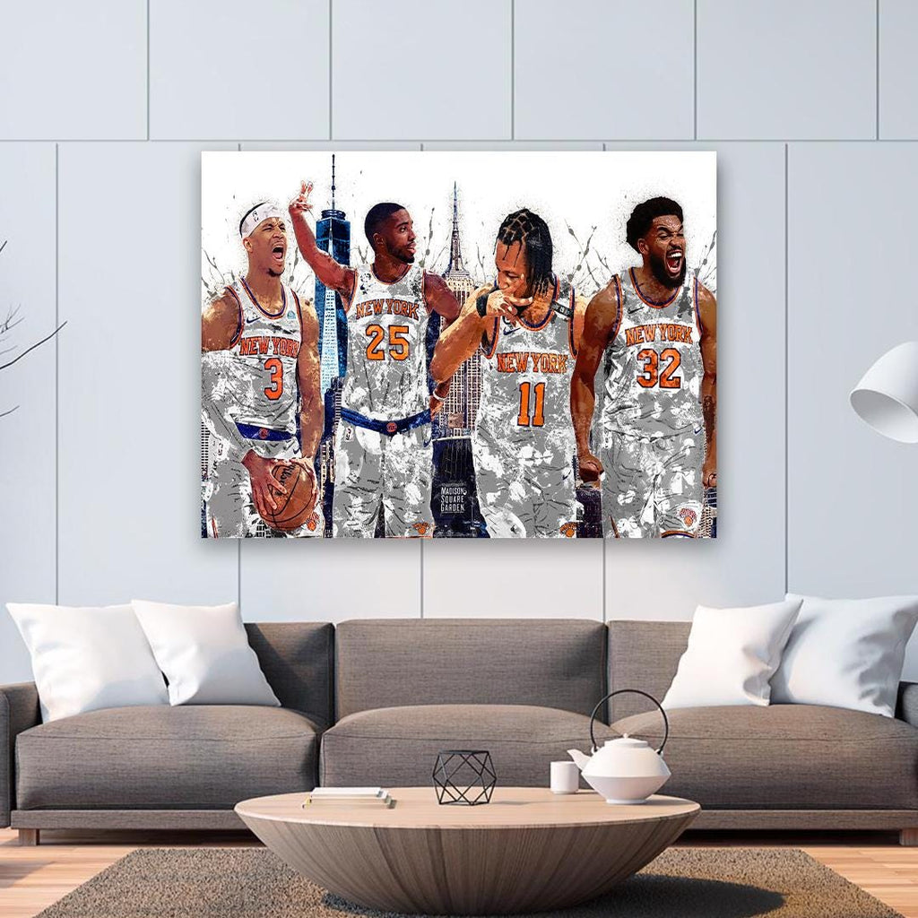 Jalen Brunson, Mikal Bridges, Josh Hart, Karl-Anthony Towns, NY Knicks, Canvas Wrap or Museum-Quality Poster, Man Cave, Office or Dorm Room