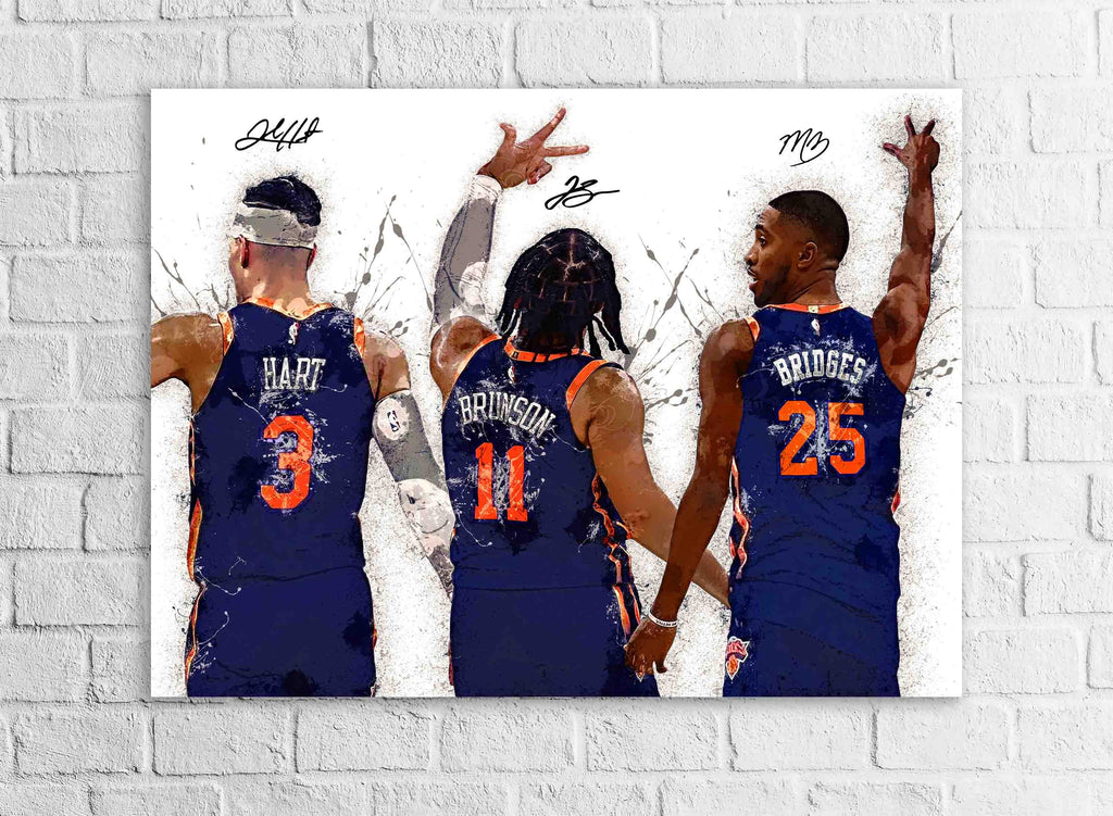 Jalen Brunson, Mikal Bridges, Josh Hart, NY Knicks, Canvas Wrap or Museum-Quality Poster Print, Fine Art, Man Cave, Office or Dorm Room