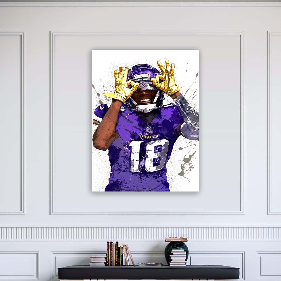 Justin Jefferson Poster, "Iconic Griddy", Minnesota Vikings, Canvas Wrap or Museum-Quality Poster, Fine Art, Wall Decor, Man Cave, Kids room
