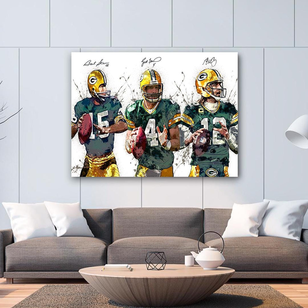 Aaron Rodgers, Brett Favre, Bart Starr Green bay Packers, Gallery Canvas Wrap or Museum-Quality Poster, Man Cave, Kids room