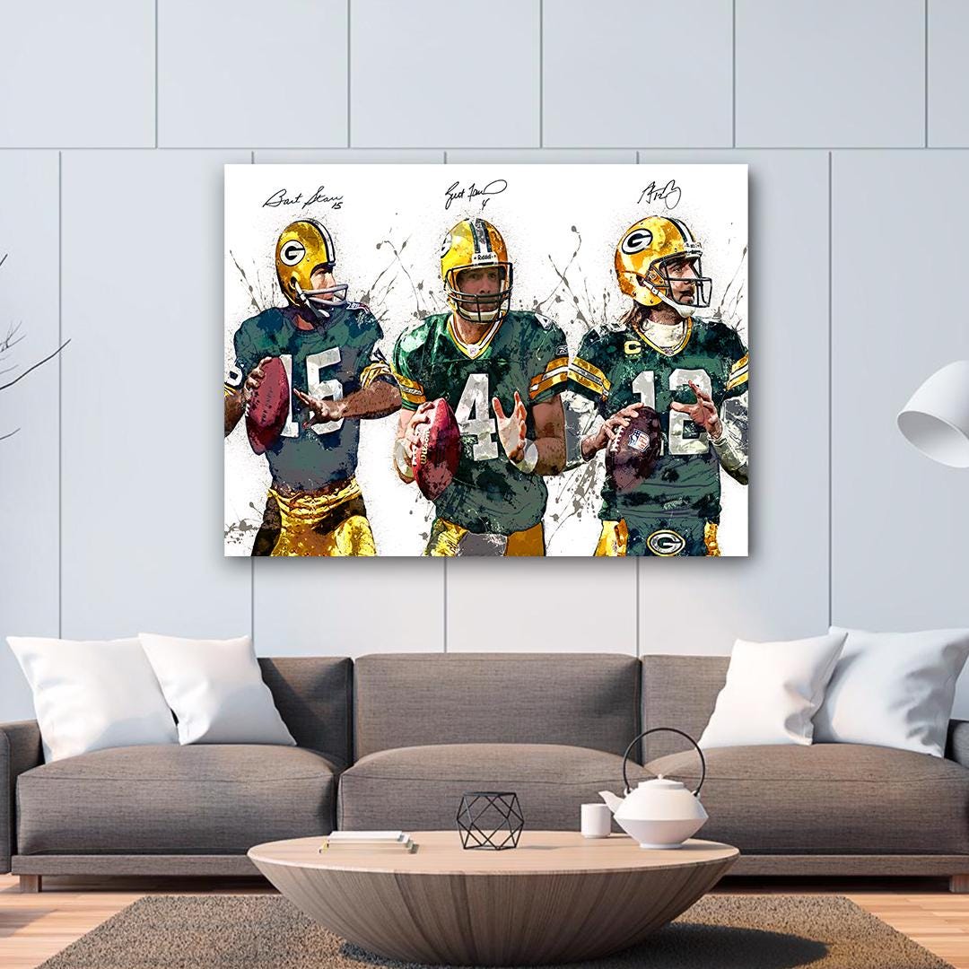 Aaron Rodgers, Brett Favre, Bart Starr Green bay Packers, Gallery Canvas Wrap or Museum-Quality Poster, Man Cave, Kids room
