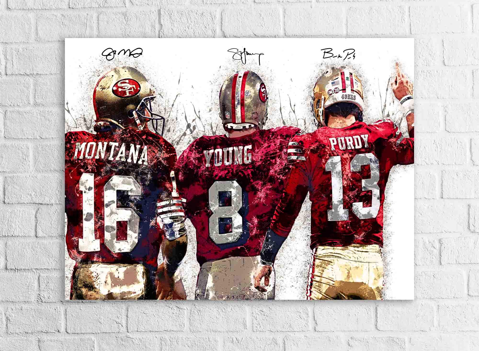 Joe Montana, Steve Young, Brock Purdy, San Francisco 49ers, Gallery Canvas Wrap or Premium Poster, Fine Art, Man Cave, Kids room