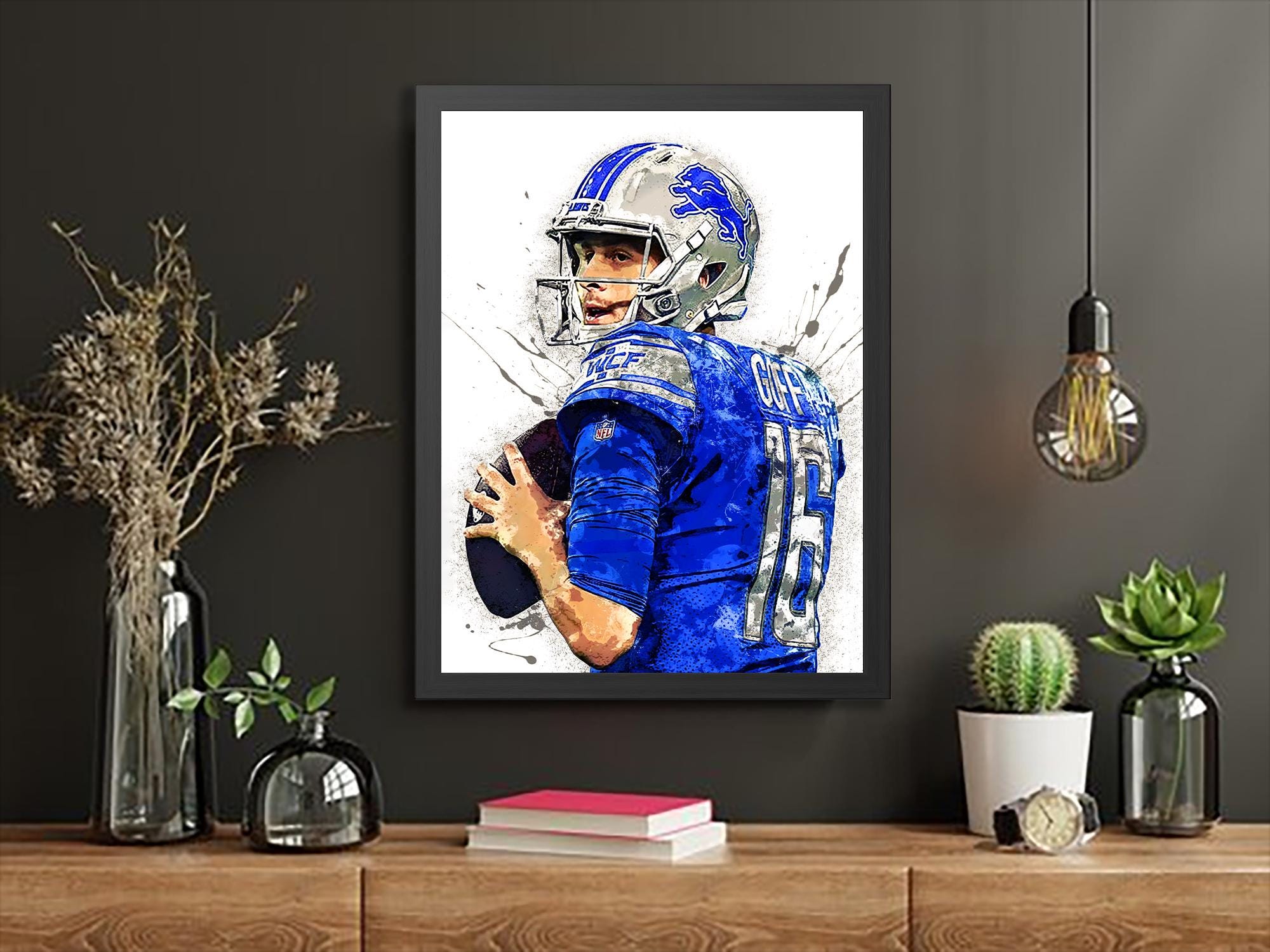 Jared Goff, Detroit Lions, Gallery Canvas Wrap, Museum-Quality Poster, Wall Art, Man Cave, Kids room, Office