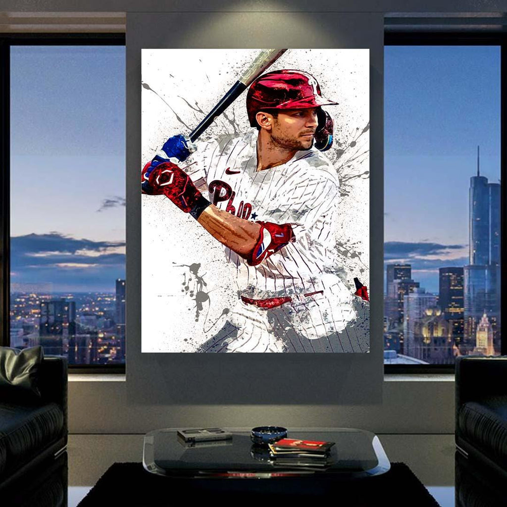 Trea Turner Poster, Philadelphia Phillies, Gallery Canvas Wrap or Museum-Quality Poster Print, Fine Art, Man Cave, Office or Kids Room