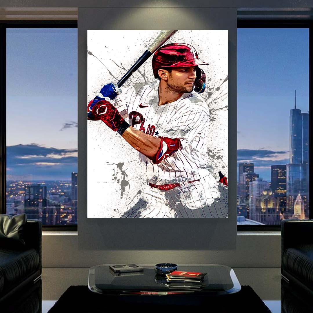 Trea Turner Poster, Philadelphia Phillies, Gallery Canvas Wrap or Museum-Quality Poster Print, Fine Art, Man Cave, Office or Kids Room